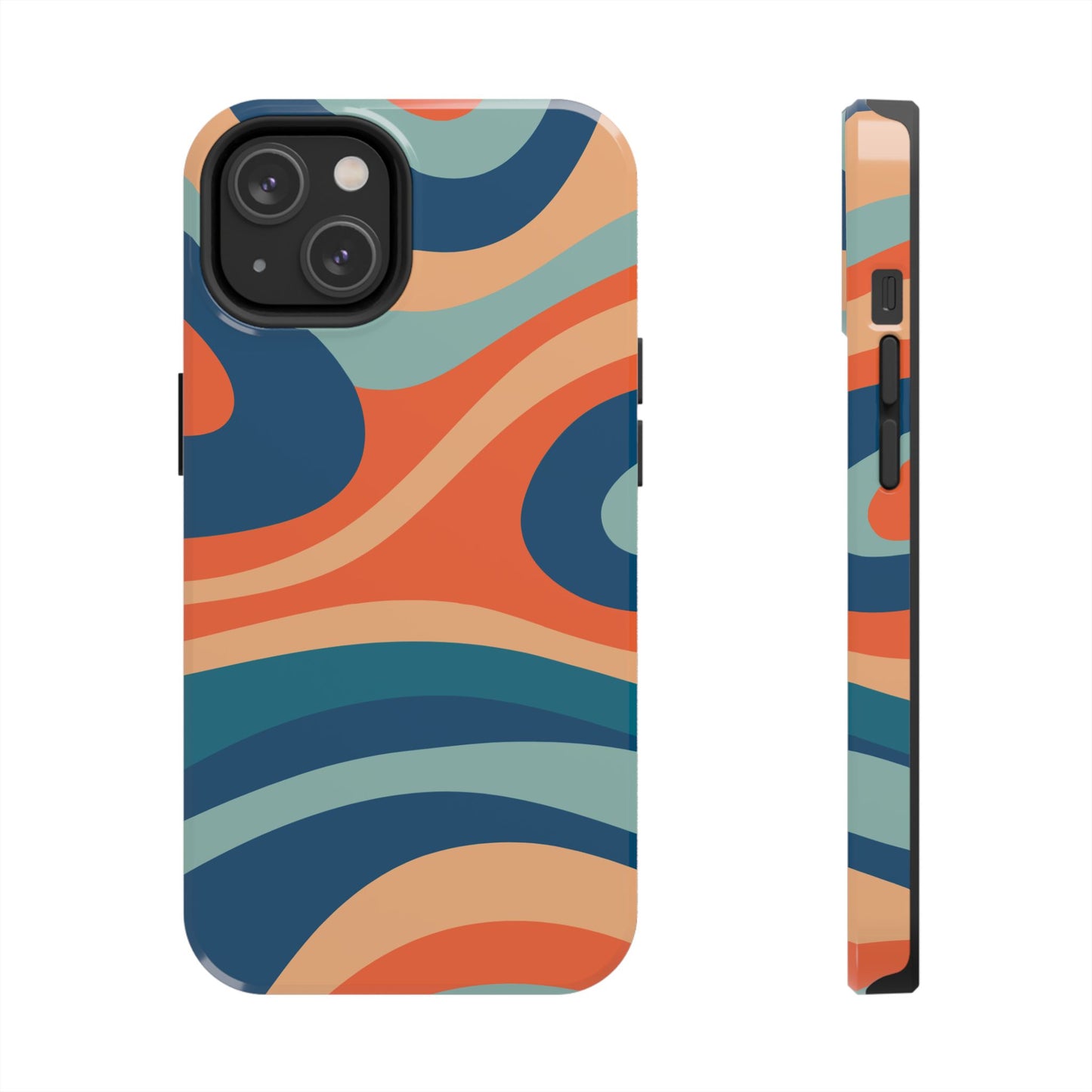 Retro Vibe Wavy Stripes iPhone Case – 70s-Inspired in Teal, Orange, and Rust