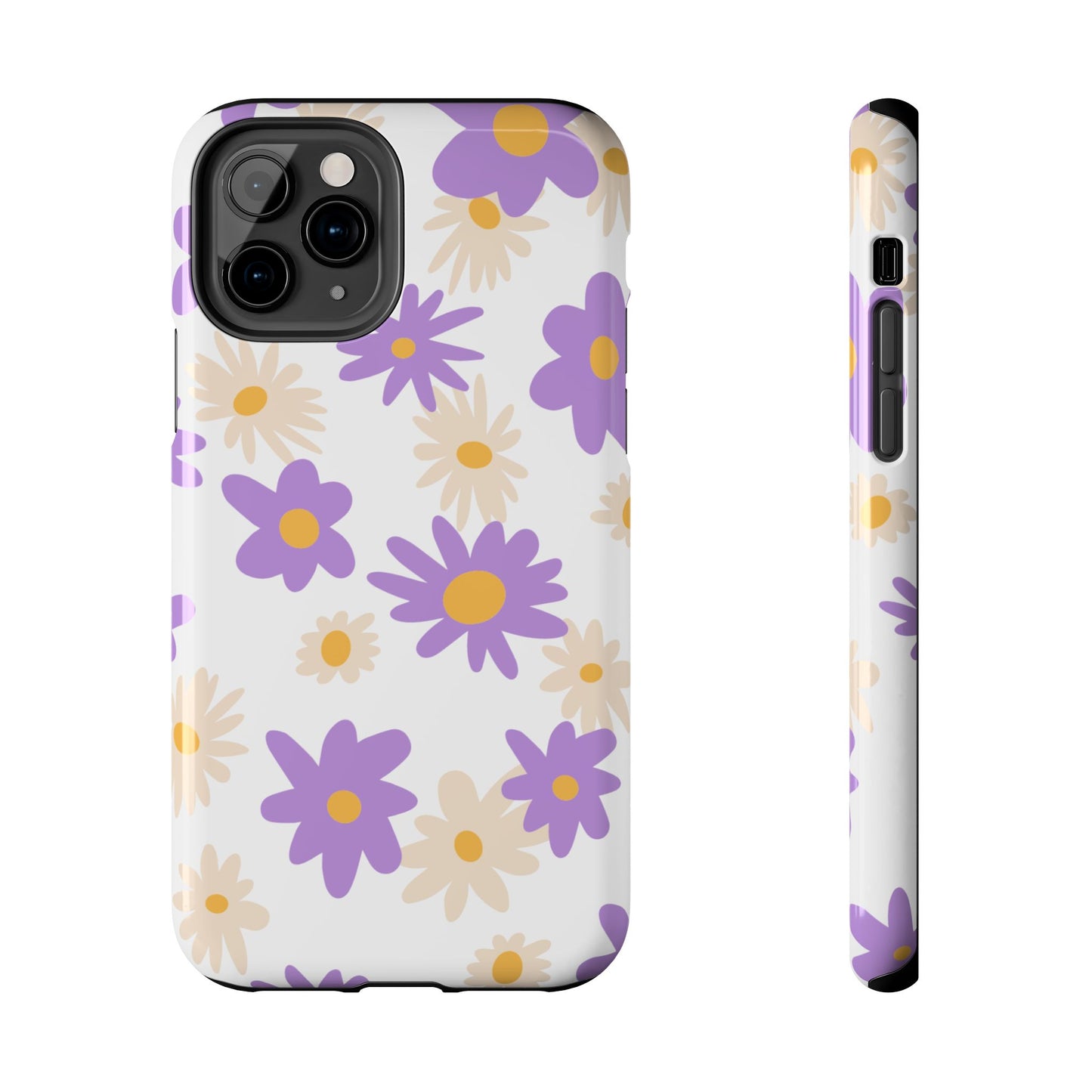 Retro Daisy Flower iPhone Case – Pastel Purple & Cream Floral Design with Matte Finish