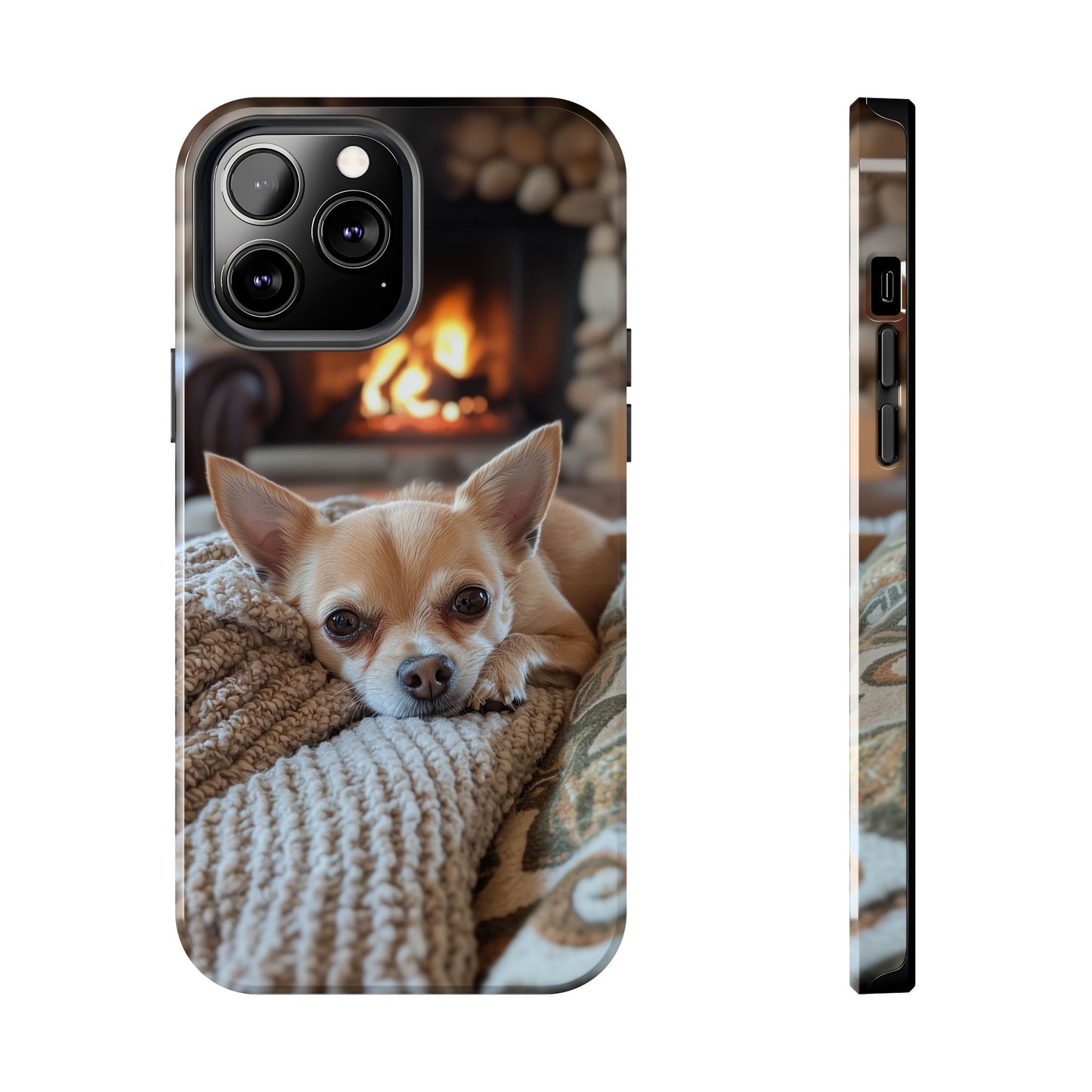 Relaxing Chihuahua by Fireplace iPhone Case – Warm and Stylish Protection
