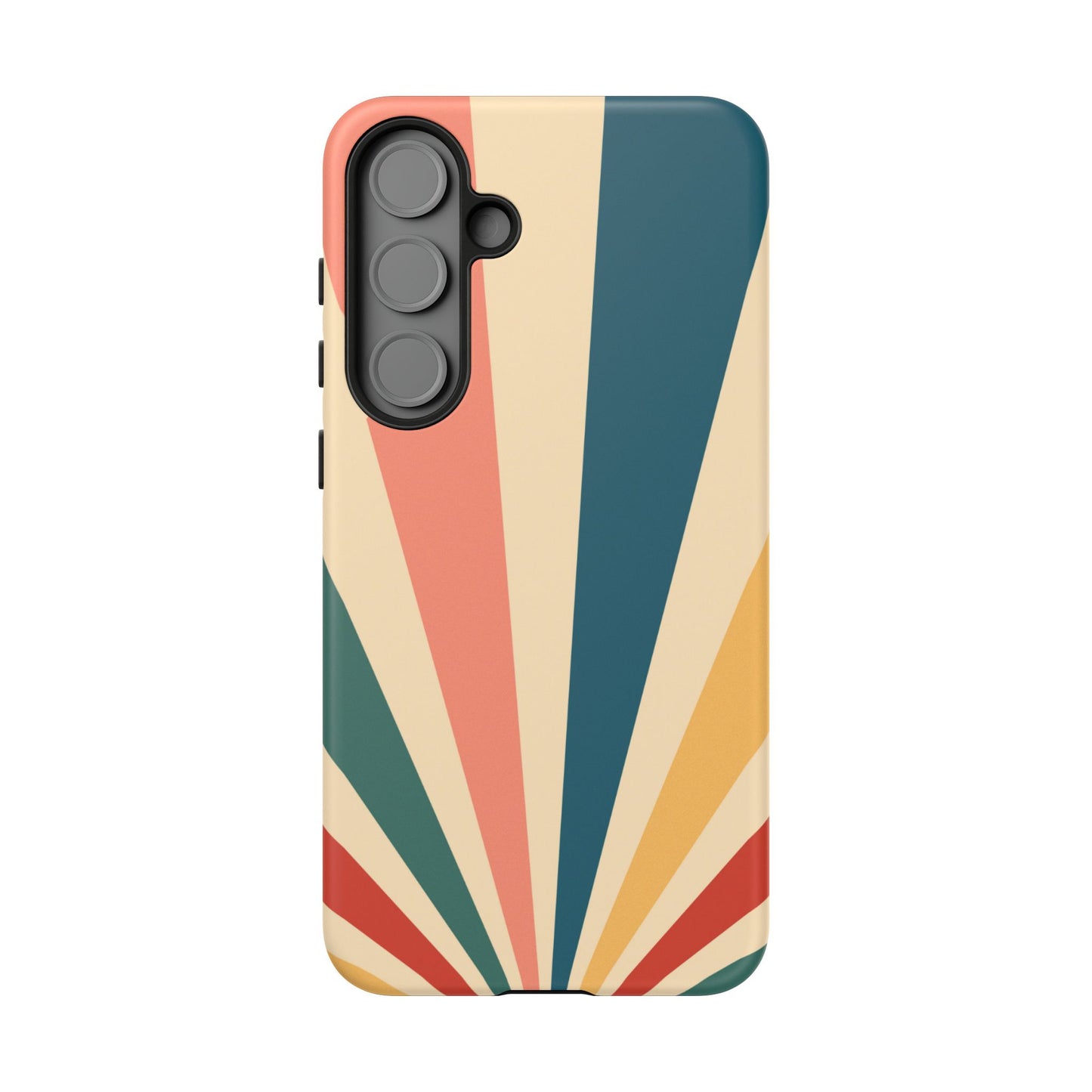 Retro Sunbeam Samsung Galaxy Case – 70s-Inspired Radiating Stripes in Coral, Teal, and Mustard
