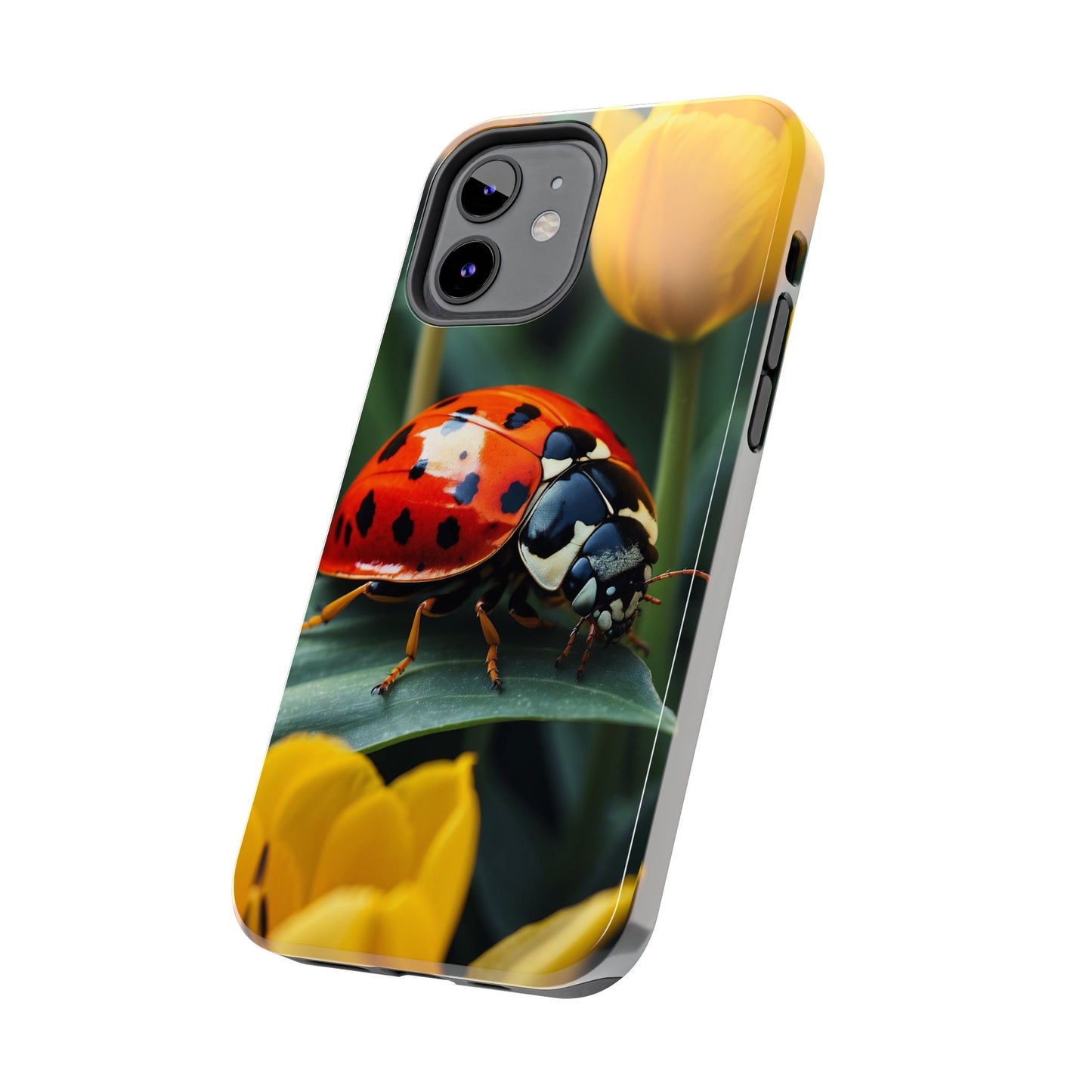 iPhone Case: Vibrant Ladybug Amidst a Lush Yellow Flower Garden