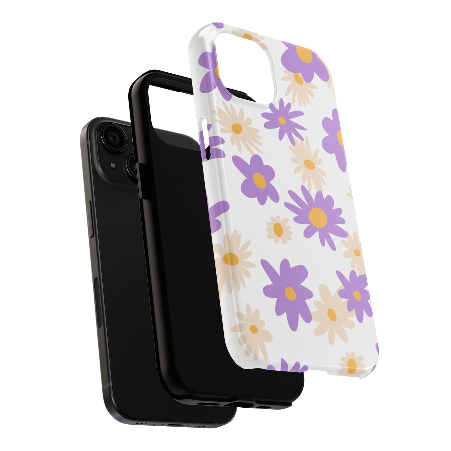 Retro Daisy Flower iPhone Case – Pastel Purple & Cream Floral Design with Matte Finish
