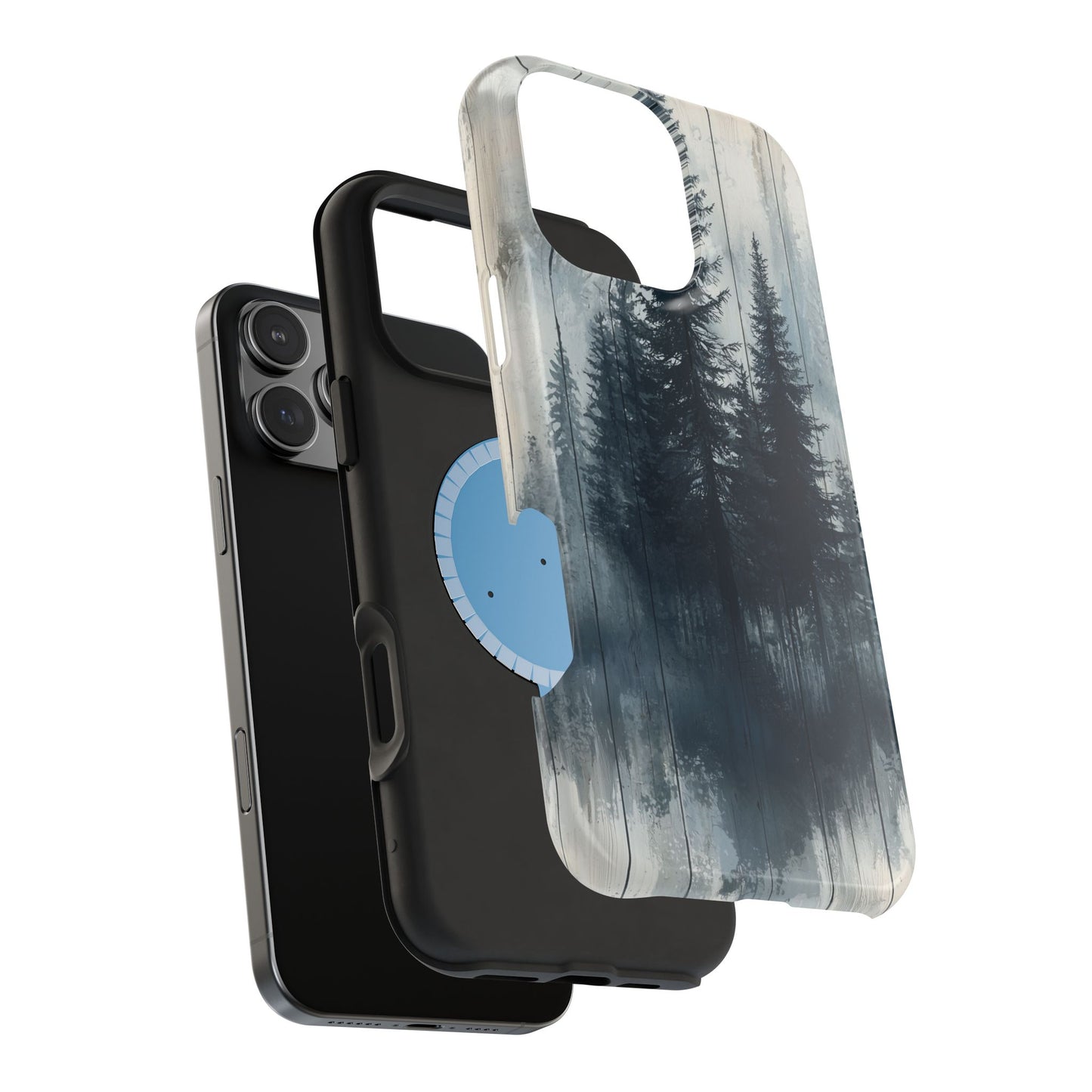 Rustic Pine Forest MagSafe iPhone Case - Blue Toned Woodland Design