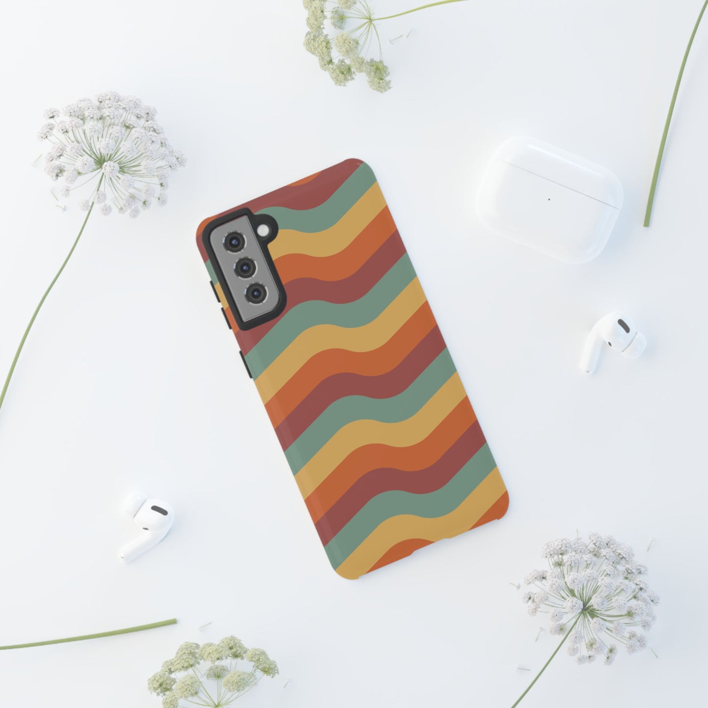 Retro Vibe Wavy Stripes Samsung Galaxy Case – 70s-Inspired in Teal, Orange, and Rust