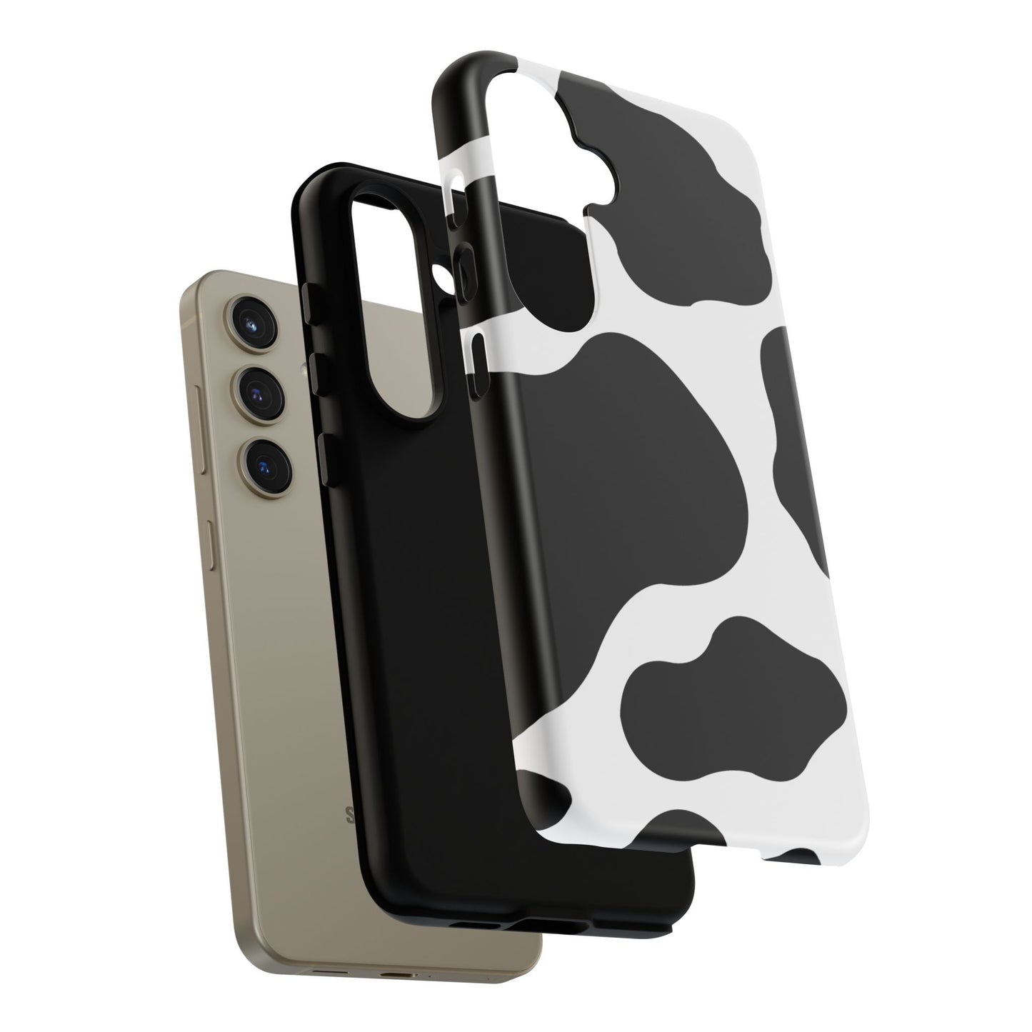 Chic Cow Print Tough Samsung Galaxy Case – Trendy Monochrome Animal Pattern with Dual-Layer Protection