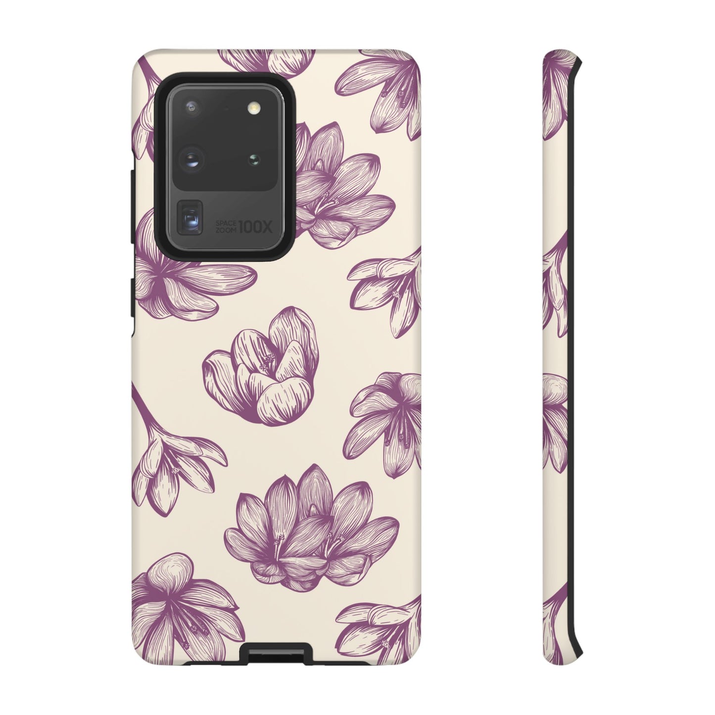 Vintage Botanical Floral Tough Samsung Galaxy  Case – Hand-Drawn Purple Flowers, Shockproof Design