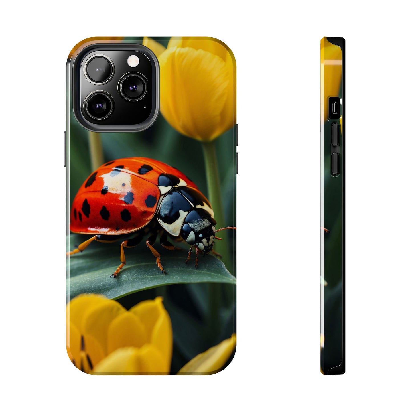 iPhone Case: Vibrant Ladybug Amidst a Lush Yellow Flower Garden