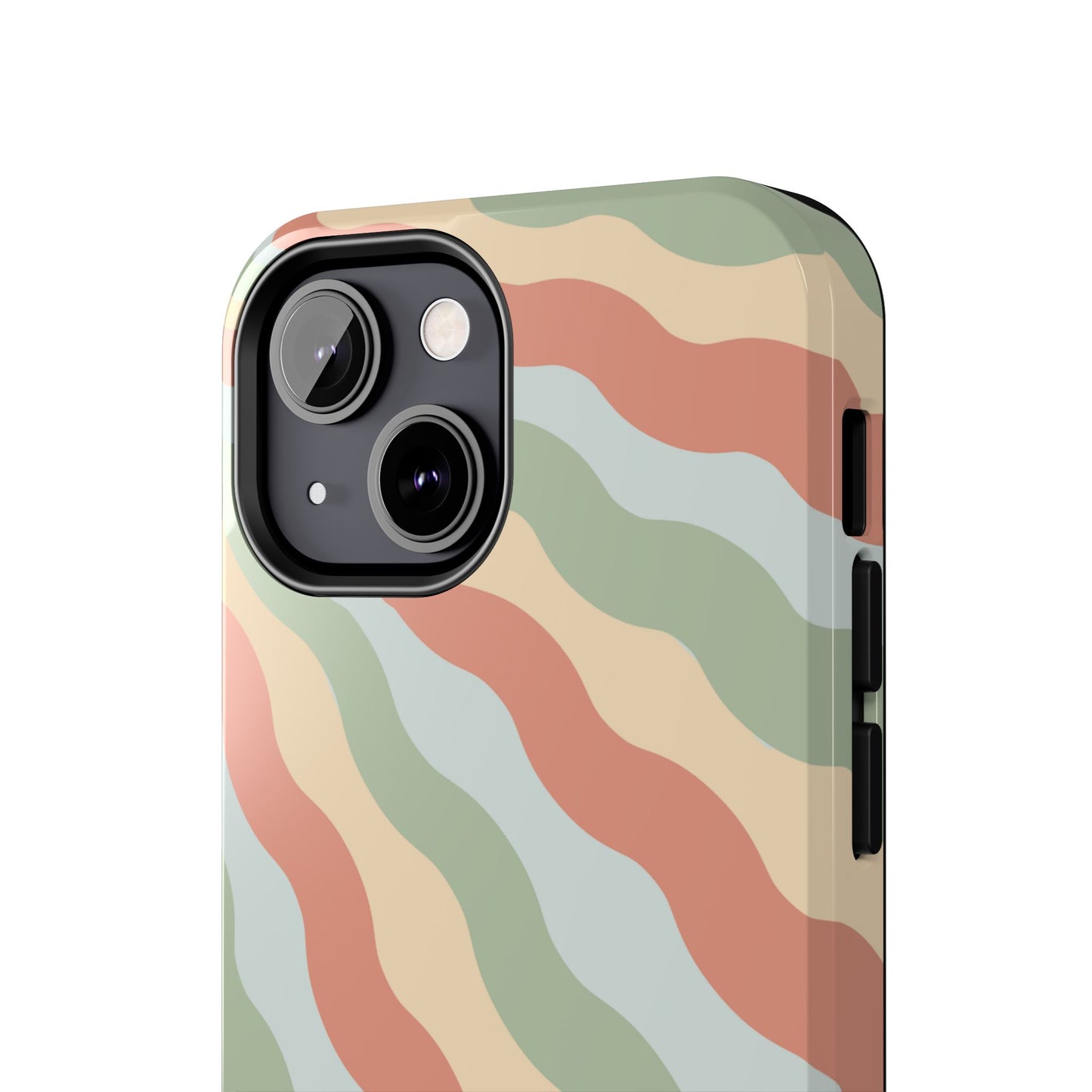 Earthy Retro Waves iPhone Case – 70s-Inspired Wavy Stripes in Soft Green, Cream, and Rust