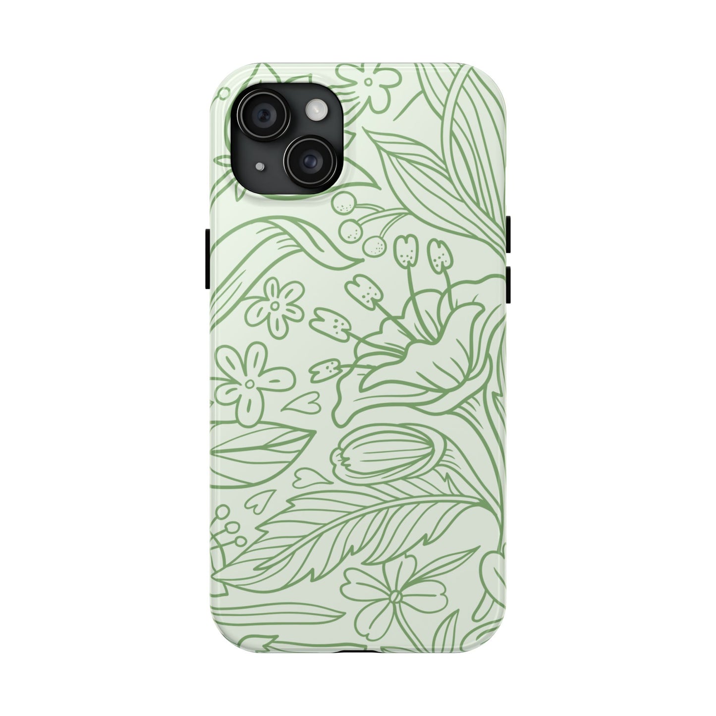 Sage Green Floral Line Art Tough iPhone Case – Minimalist Botanical Design with Dual-Layer Protection