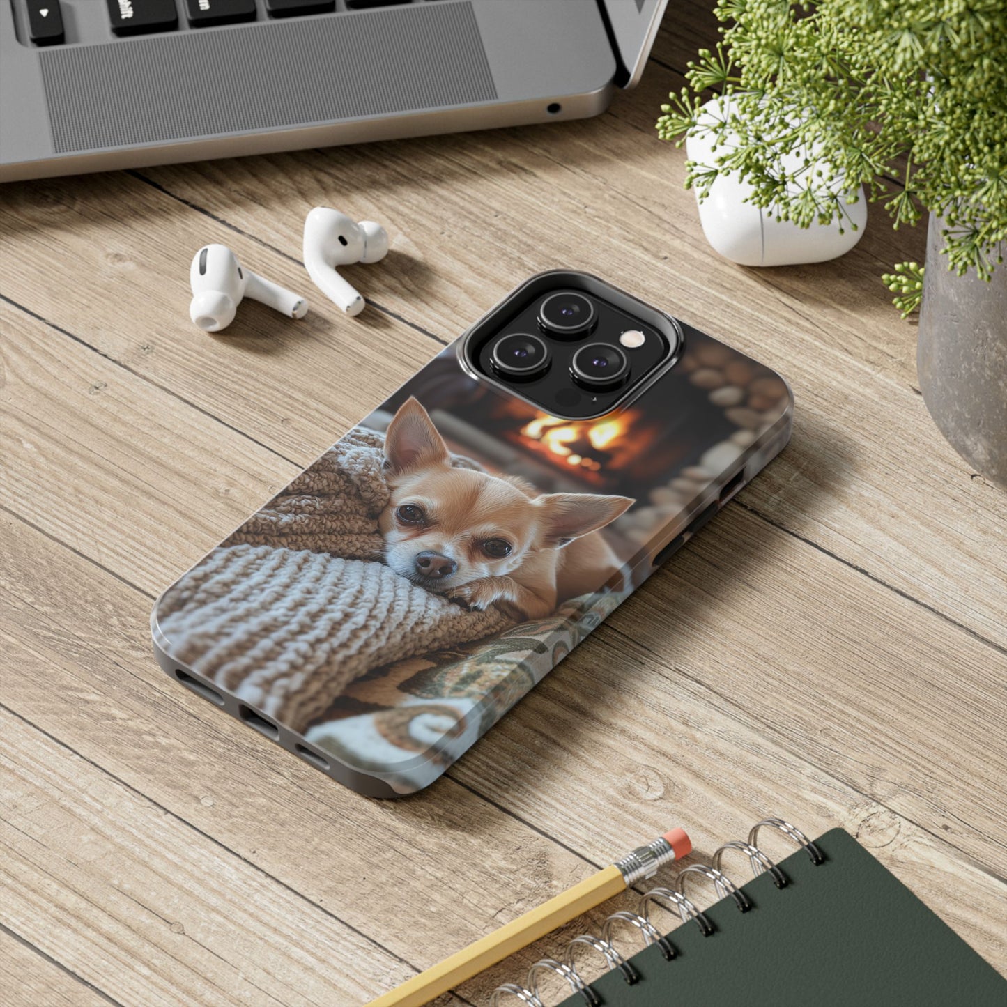 Relaxing Chihuahua by Fireplace iPhone Case – Warm and Stylish Protection