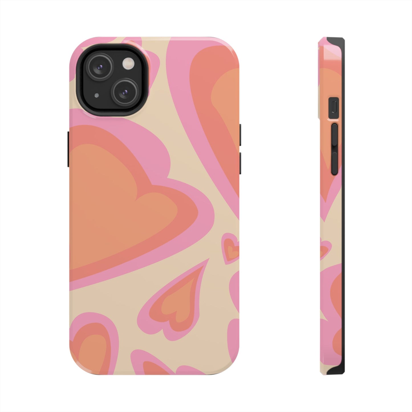 Retro Pink Hearts iPhone Case – Shock-Resistant, Matte Finish, Dual-Layer Protection