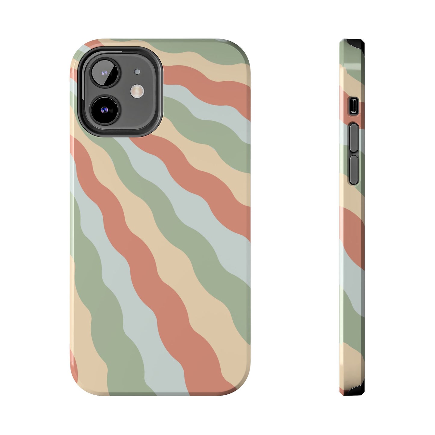 Earthy Retro Waves iPhone Case – 70s-Inspired Wavy Stripes in Soft Green, Cream, and Rust