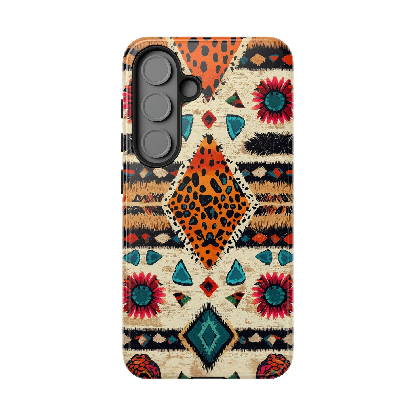 Wild Boho Leopard Print & Floral Tough Samsung Galaxy  Case – Eclectic Tribal Design, Dual-Layer Protection
