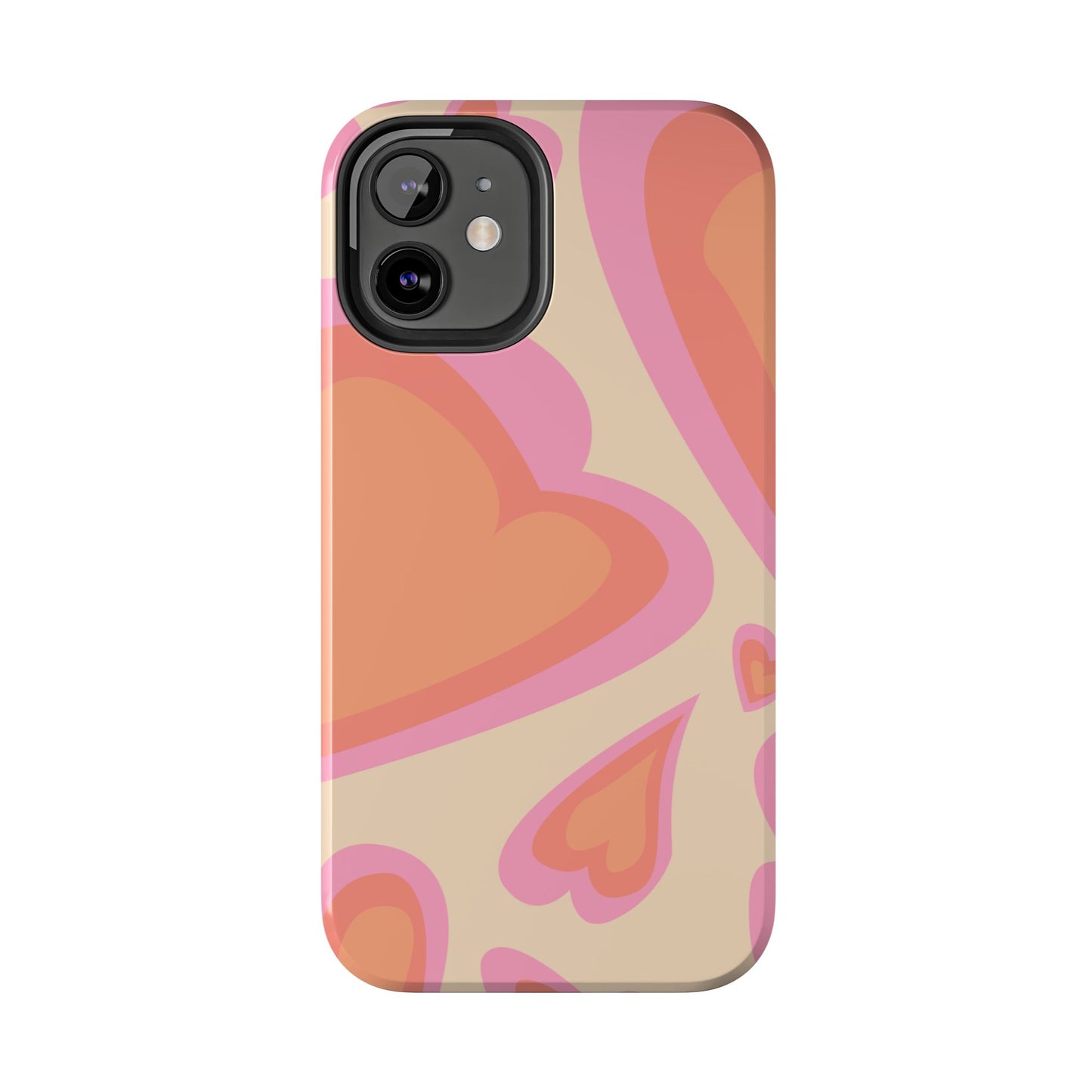 Retro Pink Hearts iPhone Case – Shock-Resistant, Matte Finish, Dual-Layer Protection