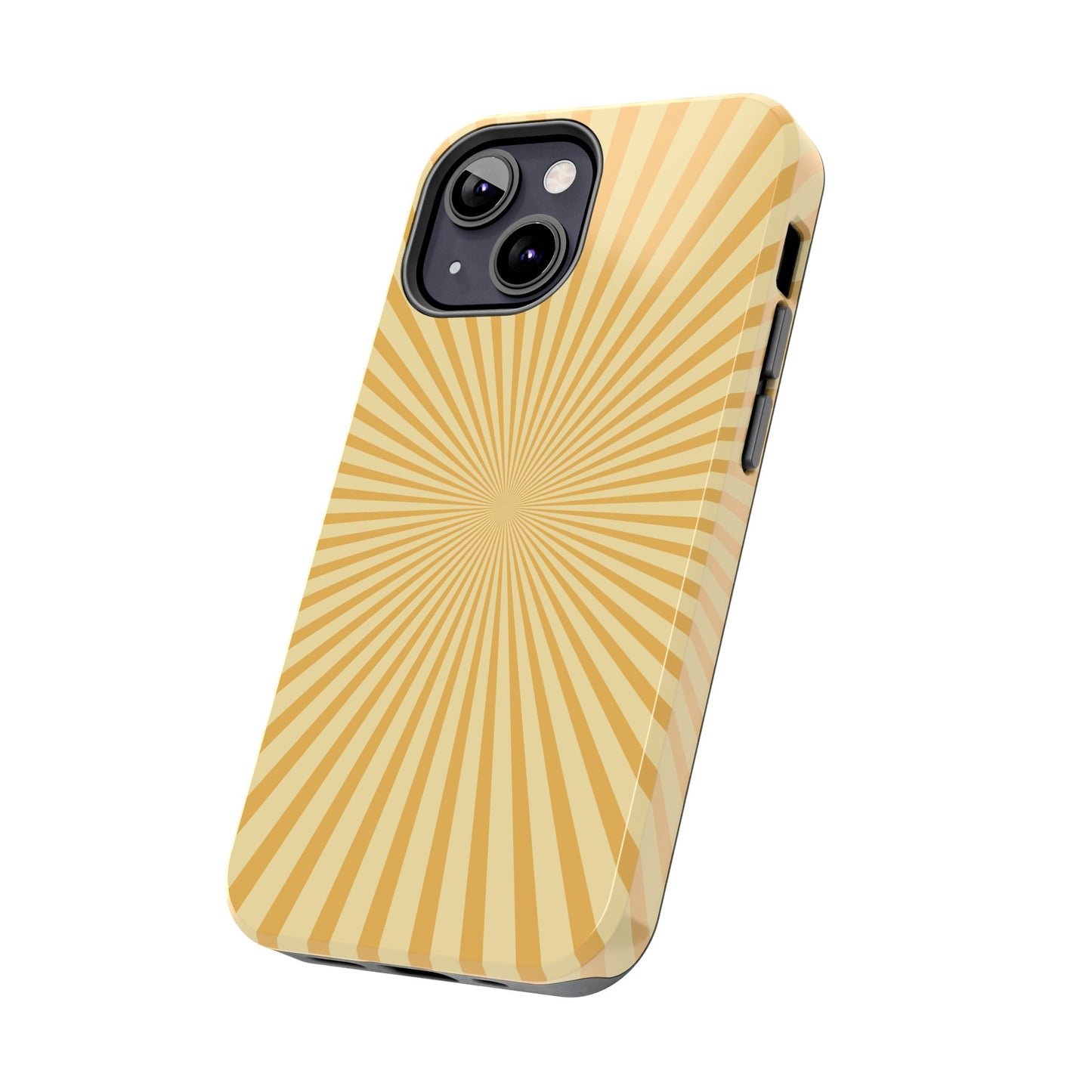Golden Sunburst iPhone Case – Retro Radiant Design with Dual-Layer Protection