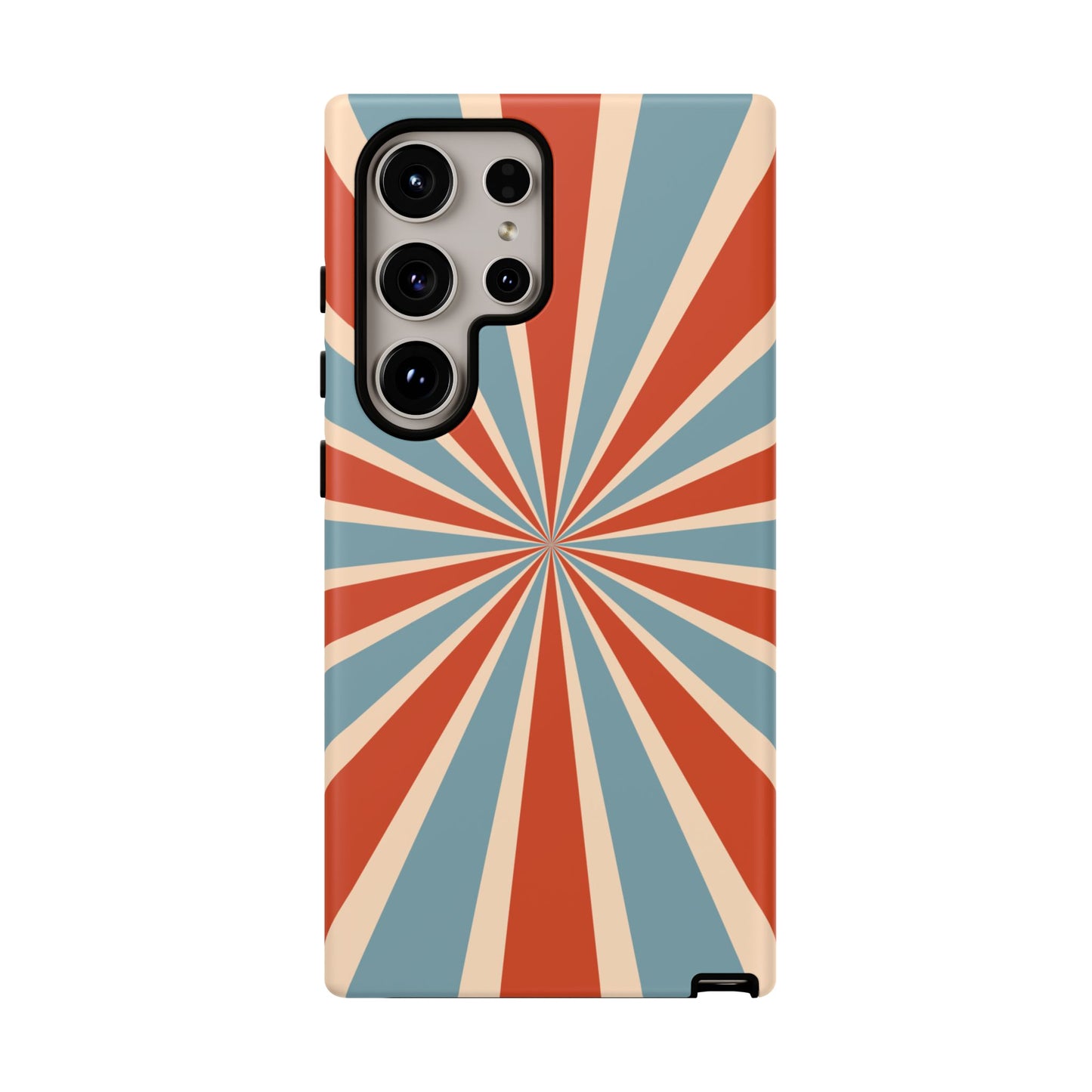 Vintage Blue & Red Sunburst Samsung Galaxy Case – Bold Geometric Pattern, Shock-Resistant Cover