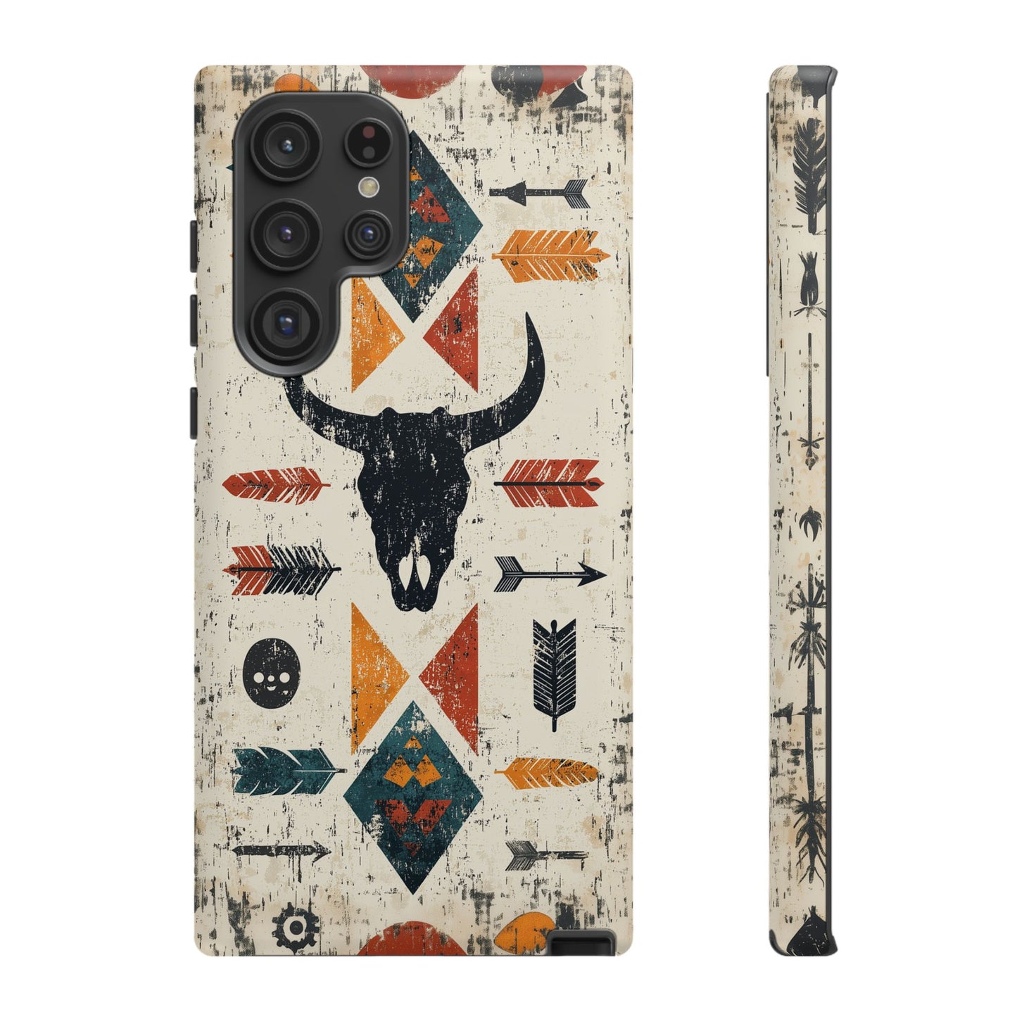 Tribal Bull Skull & Arrows Tough Samsung Galaxy Case – Rustic Western Design, Dual-Layer Protection