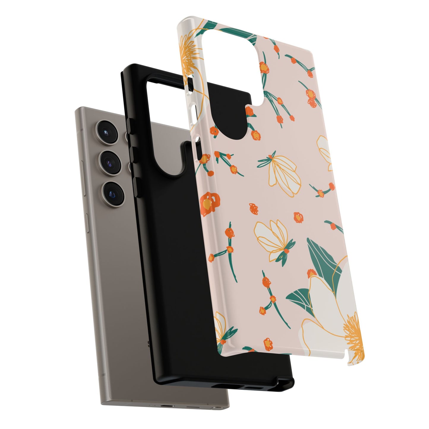 Elegant Magnolia Blossom Tough Samsung Galaxy Case – Soft Blush Background, Shock-Resistant Design