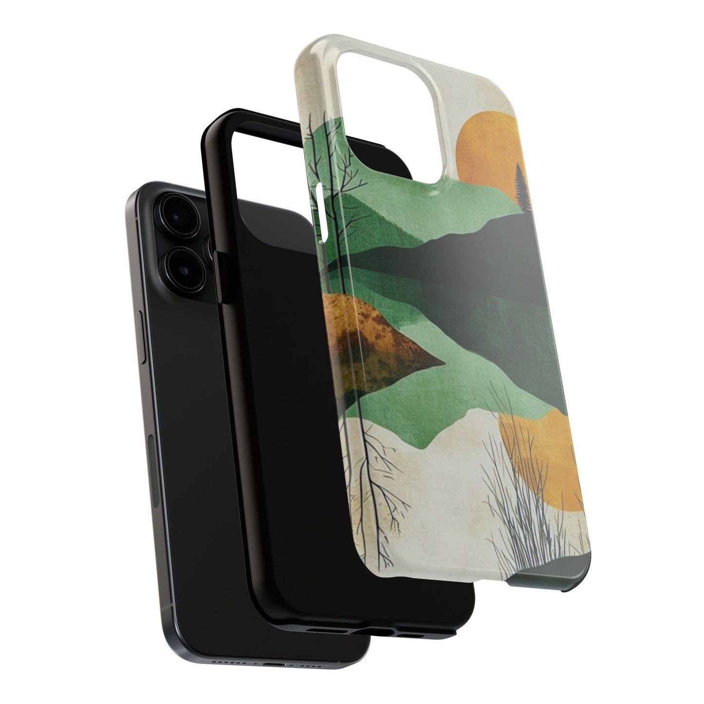 Retro Mountain Sunrise iPhone Case – Minimalist Landscape Design, Dual - Layer Protection - BOGO Cases