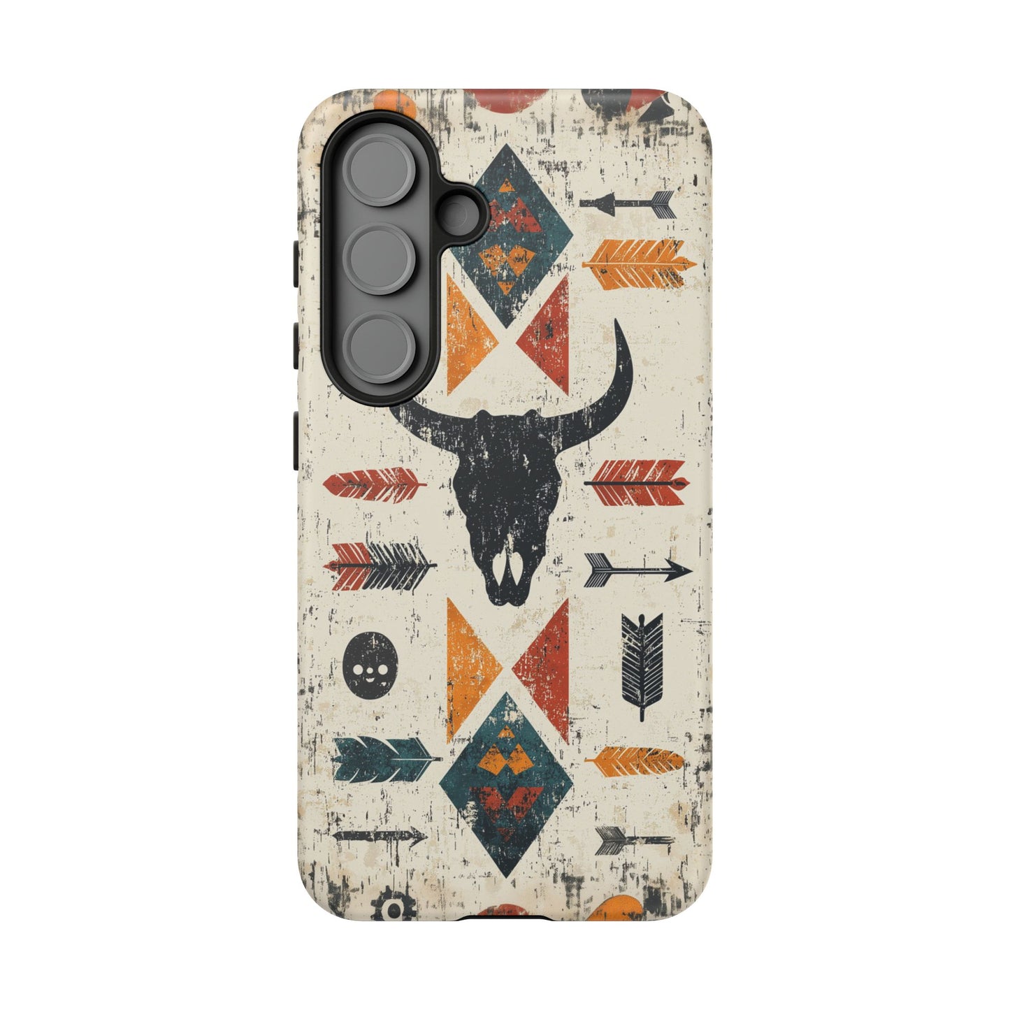 Tribal Bull Skull & Arrows Tough Samsung Galaxy Case – Rustic Western Design, Dual-Layer Protection