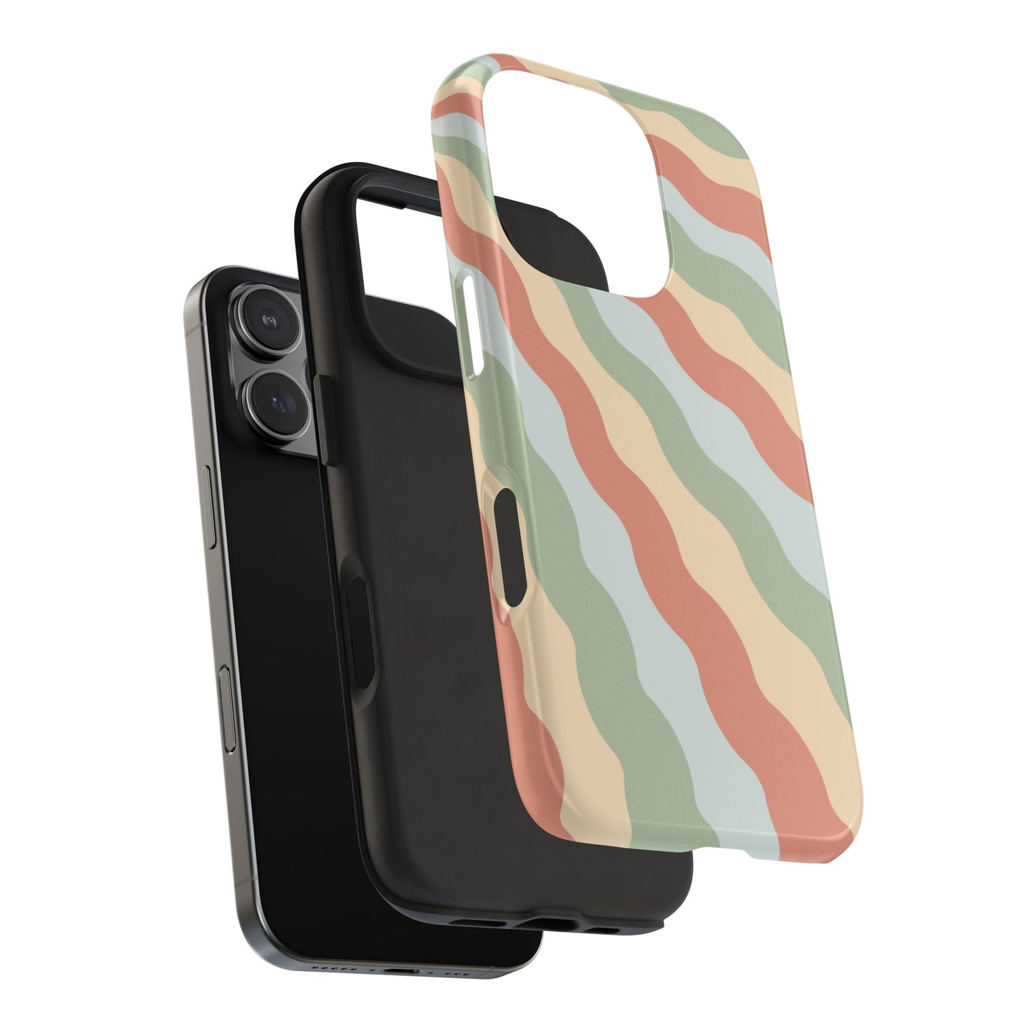 Earthy Retro Waves iPhone Case – 70s-Inspired Wavy Stripes in Soft Green, Cream, and Rust