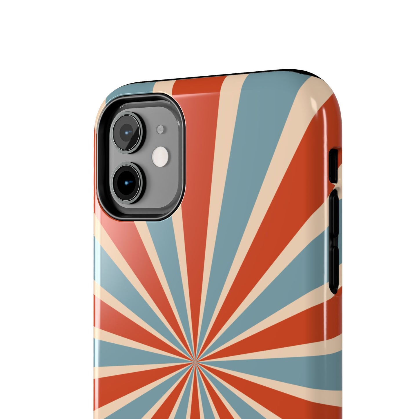 Vintage Blue & Red Sunburst iPhone Case – Bold Geometric Pattern, Shock-Resistant Cover