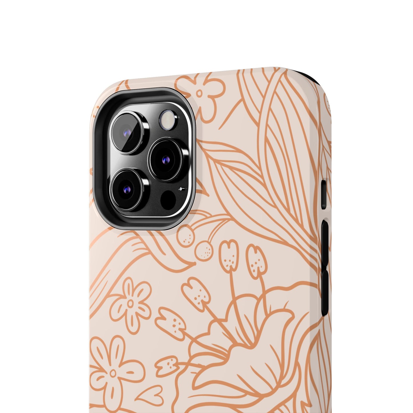 Soft Terracotta Floral Line Art Tough iPhone Case – Minimalist Botanical Design with Dual-Layer Protection