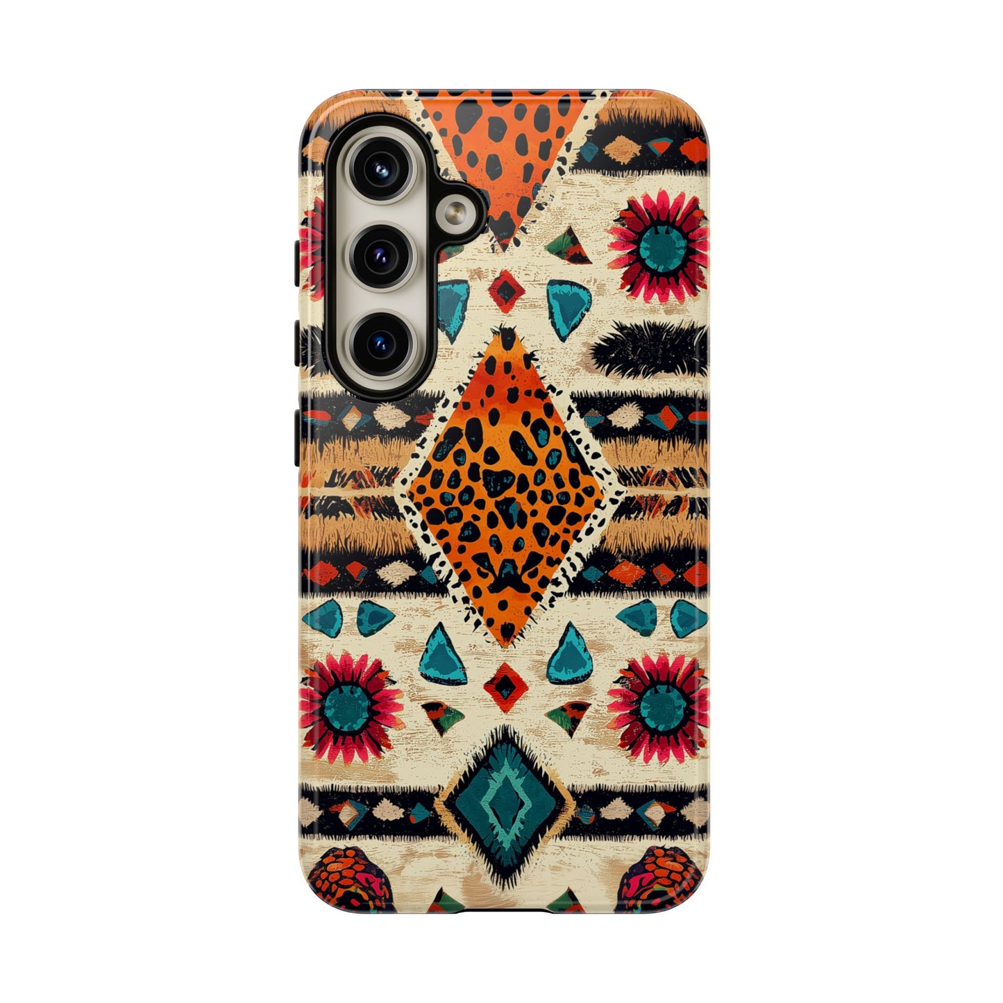 Wild Boho Leopard Print & Floral Tough Samsung Galaxy  Case – Eclectic Tribal Design, Dual-Layer Protection