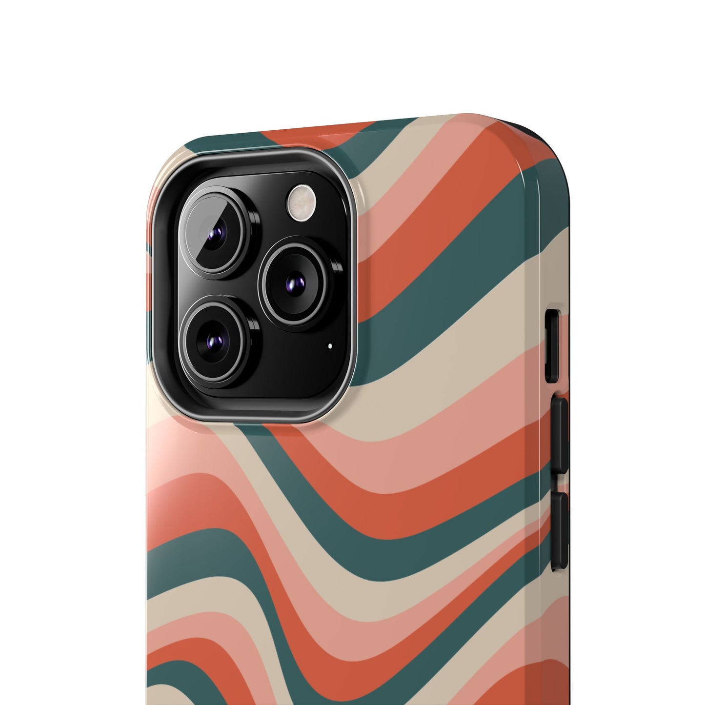 Groovy Waves iPhone Case – Retro 70s-Inspired Stripes in Coral, Cream, and Teal