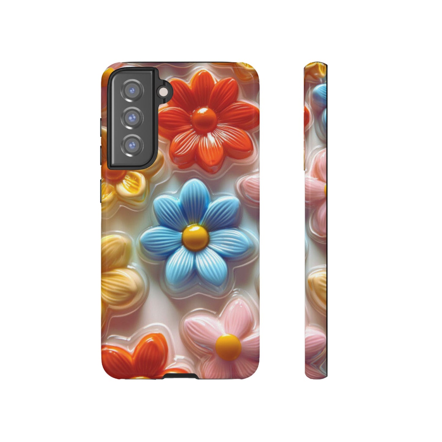 Glossy Retro Flower Samsung Galaxy Case – Colorful 3D Floral Design, Durable Protection