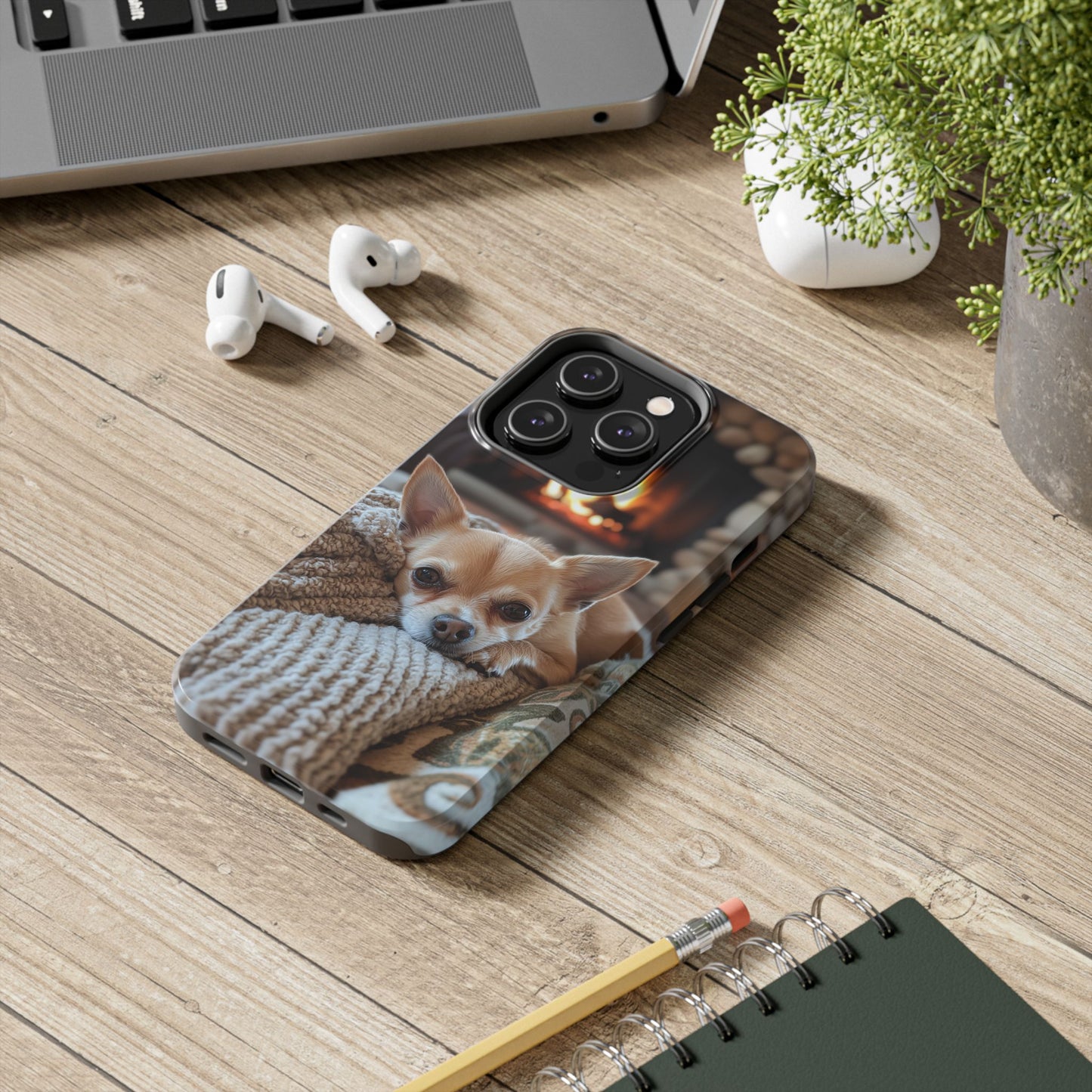 Relaxing Chihuahua by Fireplace iPhone Case – Warm and Stylish Protection