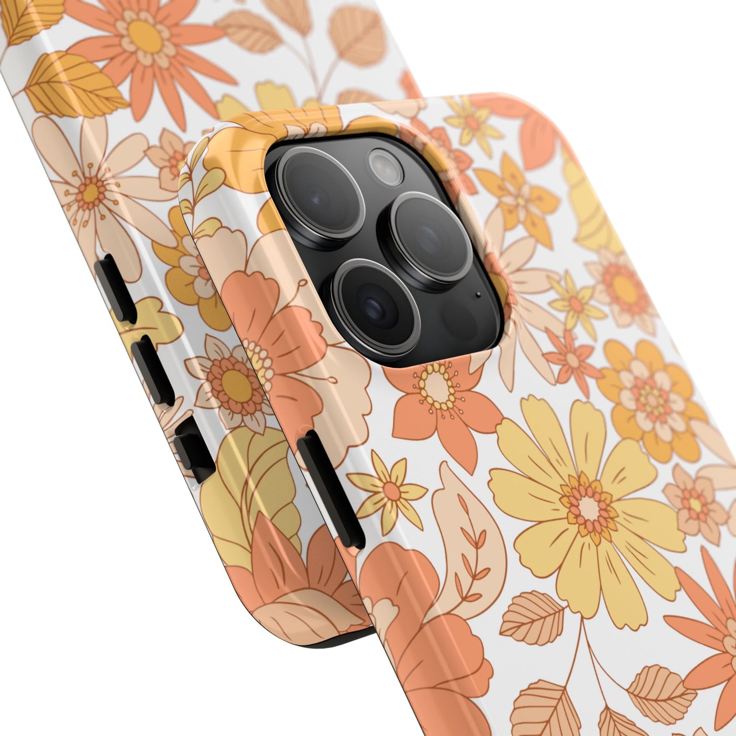 Vintage Floral Bloom iPhone Case – Warm Orange & Yellow Retro Flower Design with Matte Finish