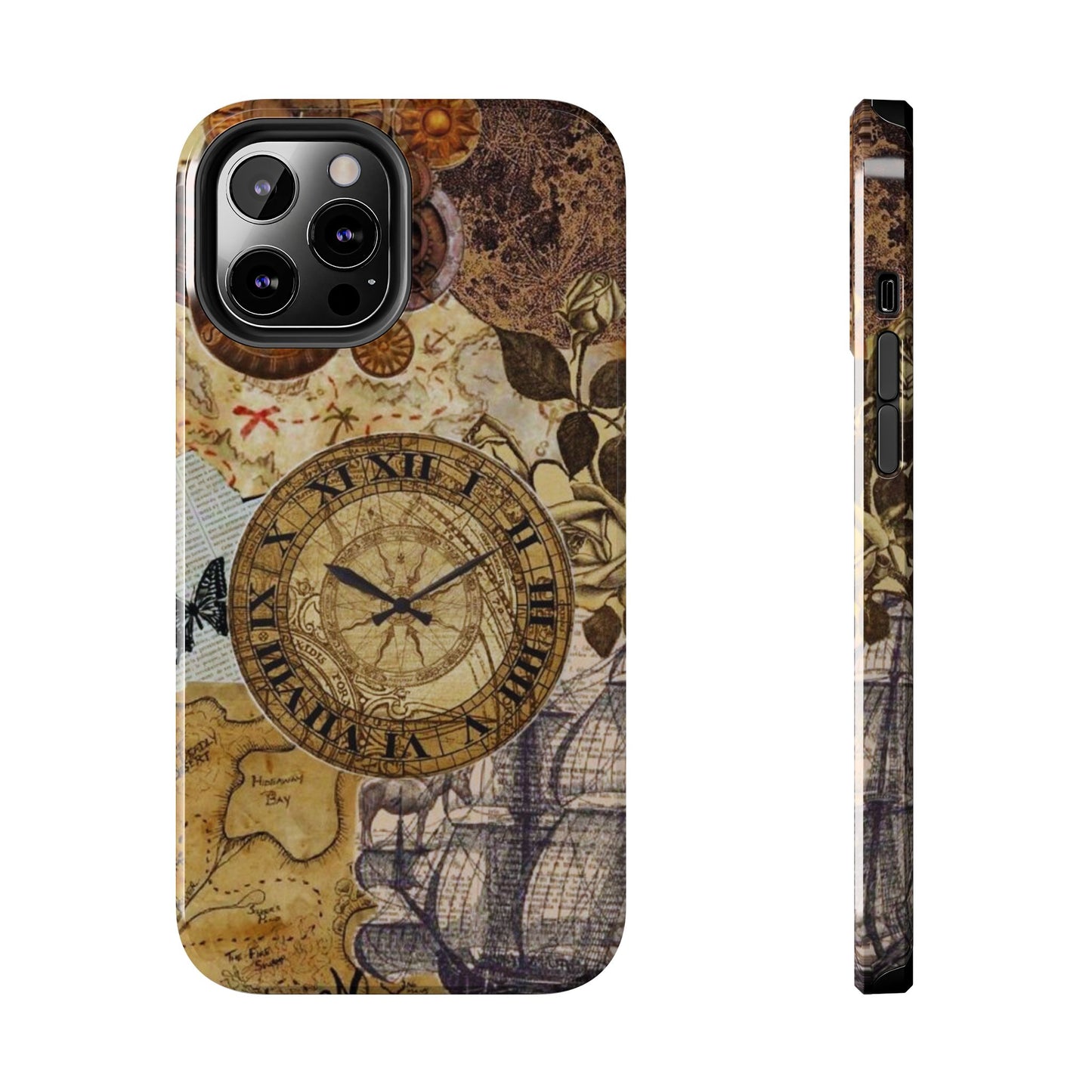 Steampunk Vintage Adventure iPhone Case – Dual - Layer Protection with Antique Map and Clock Design - BOGO Cases
