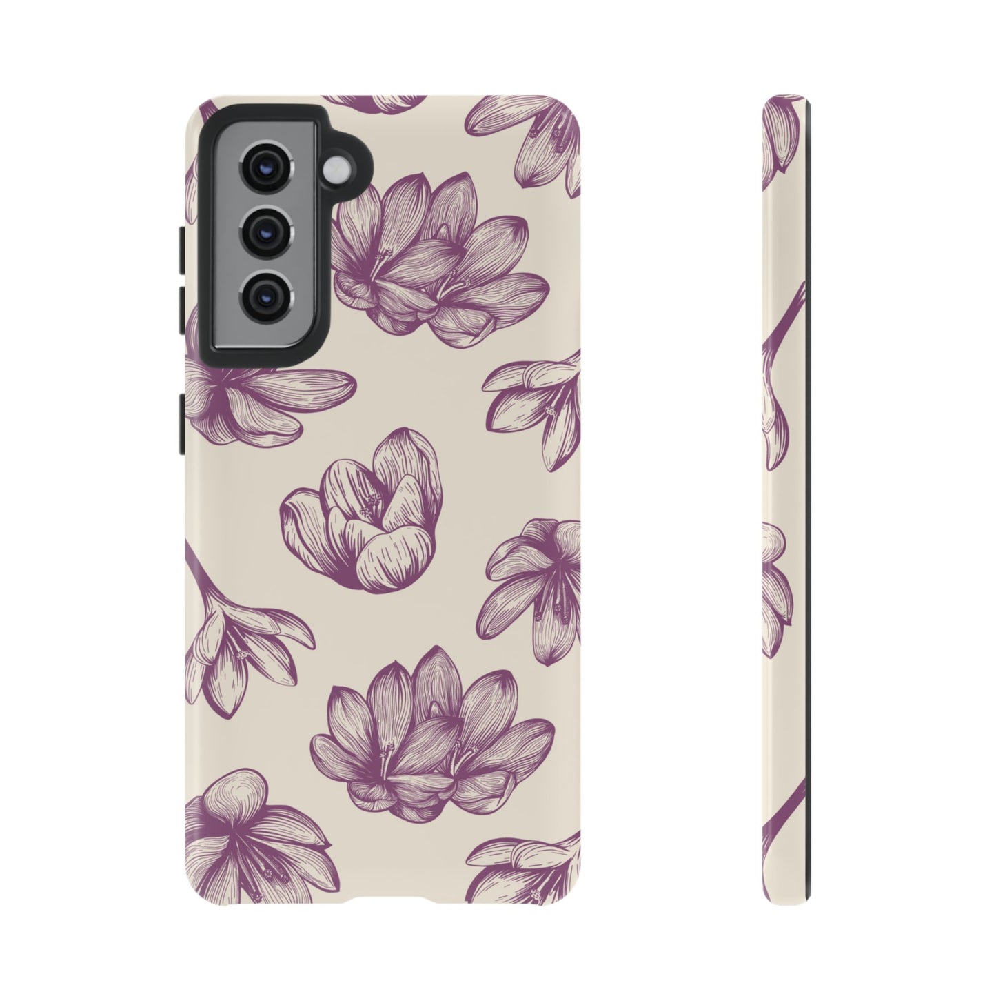 Vintage Botanical Floral Tough Samsung Galaxy  Case – Hand-Drawn Purple Flowers, Shockproof Design