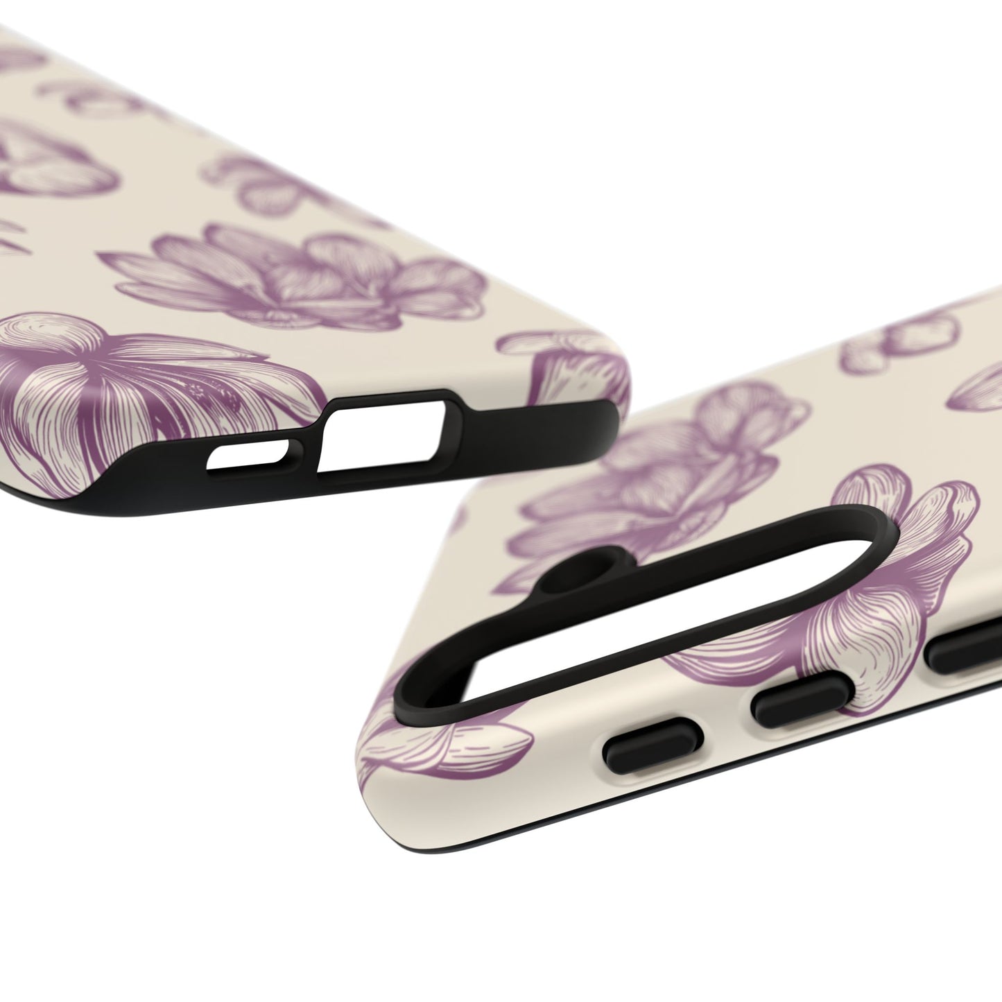 Vintage Botanical Floral Tough Samsung Galaxy  Case – Hand-Drawn Purple Flowers, Shockproof Design