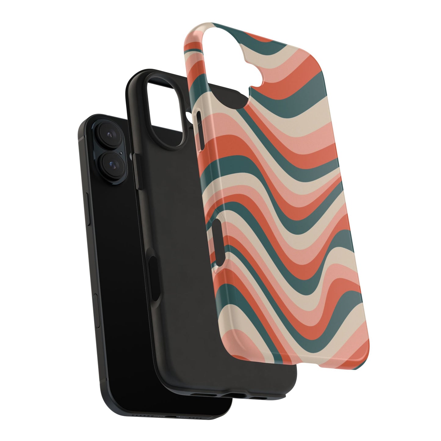 Groovy Waves iPhone Case – Retro 70s-Inspired Stripes in Coral, Cream, and Teal