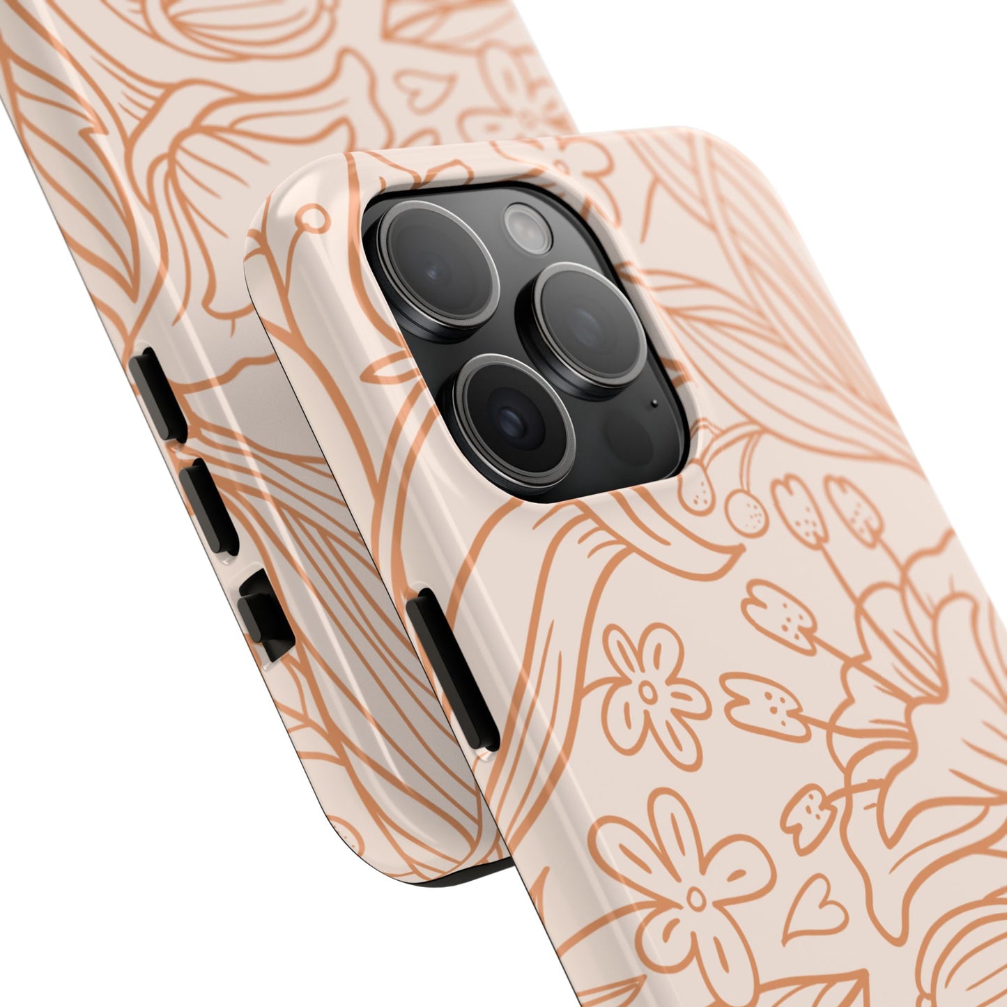 Soft Terracotta Floral Line Art Tough iPhone Case – Minimalist Botanical Design with Dual-Layer Protection