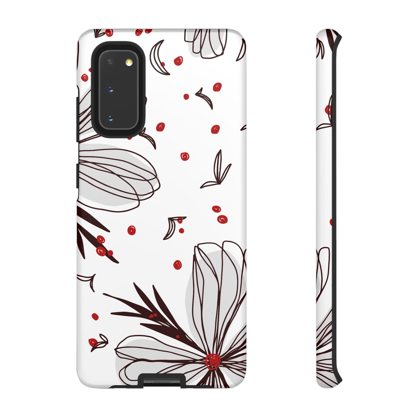 Minimalist Line Art Floral Tough Samsung Galaxy  Case – Bold Red and Black Design, Shockproof Protection