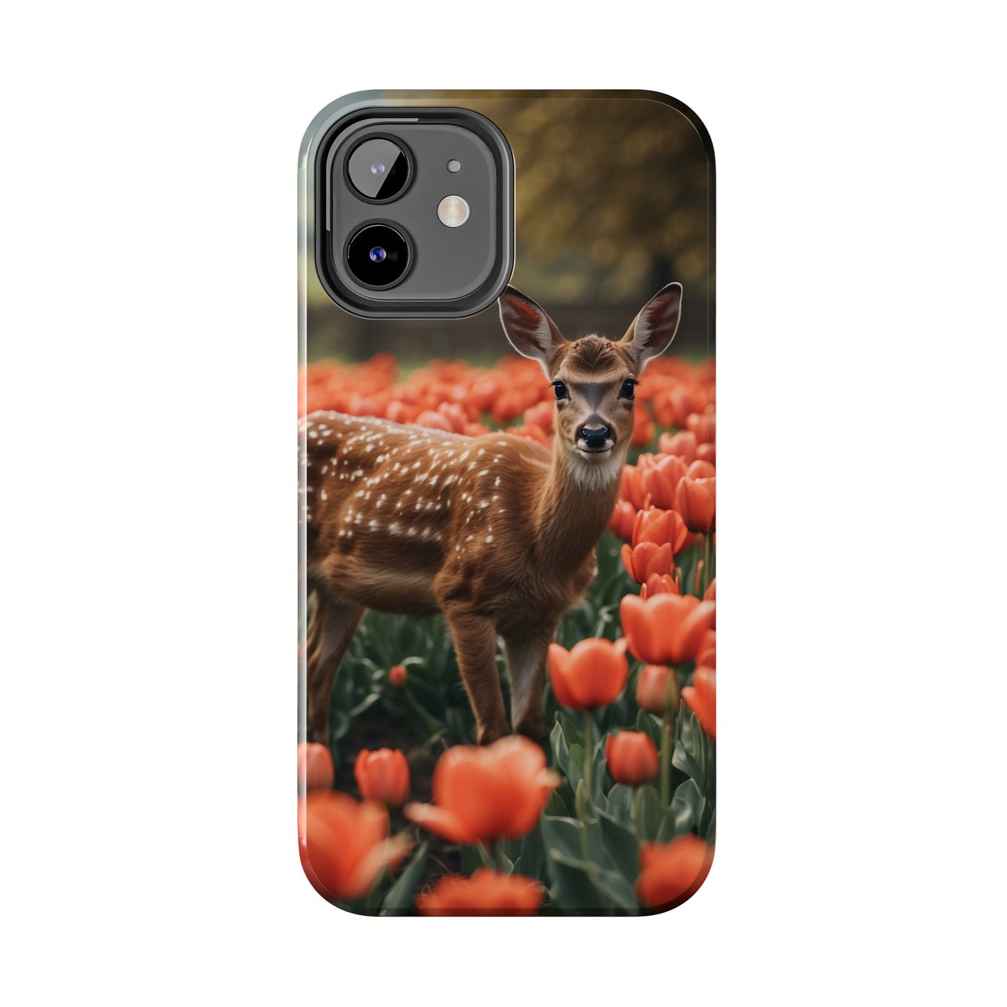 Fawn Among Tulips iPhone Case