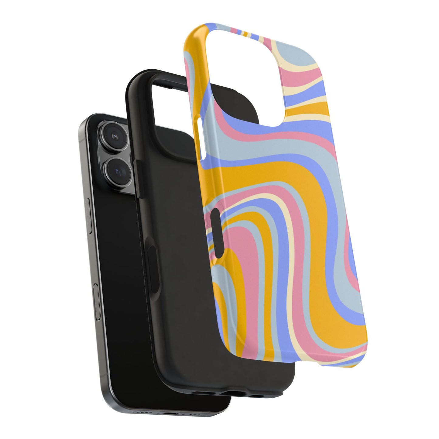 Groovy Pastel Waves iPhone Case – 70s-Inspired Design with Dual-Layer Protection