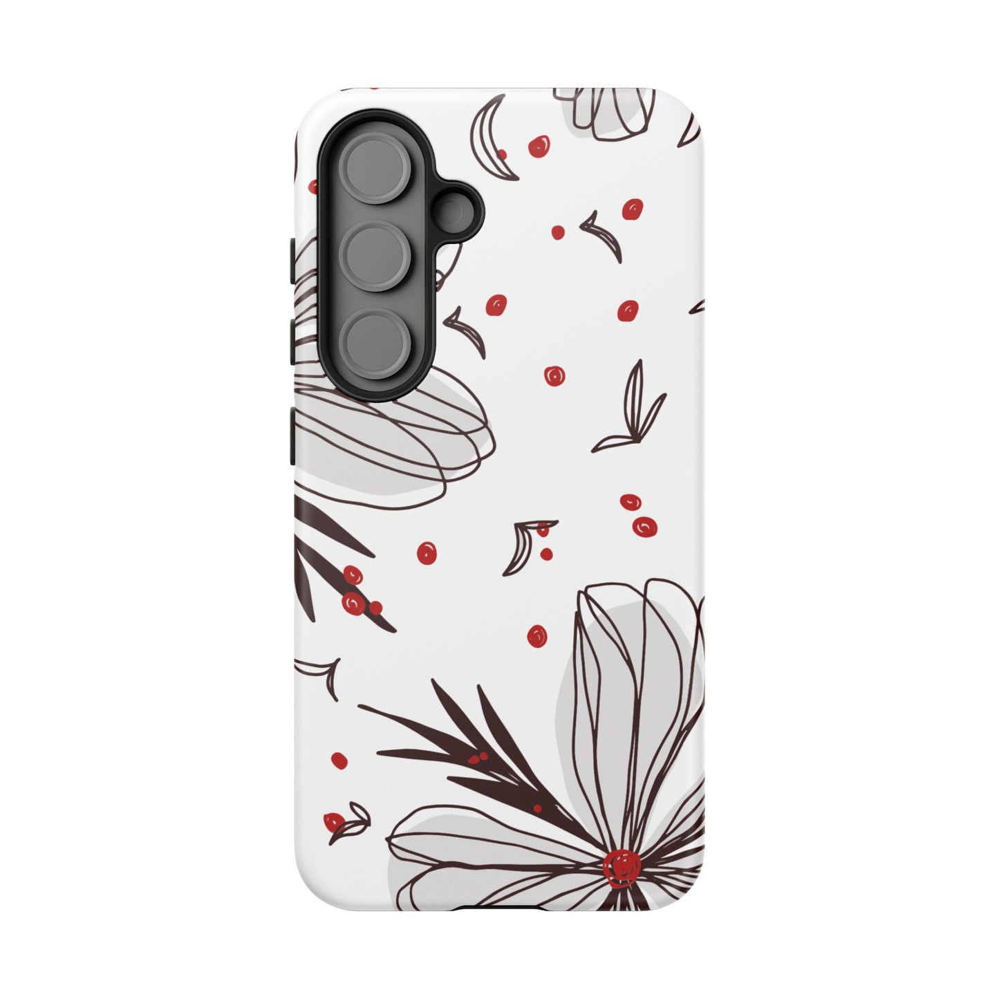 Minimalist Line Art Floral Tough Samsung Galaxy  Case – Bold Red and Black Design, Shockproof Protection