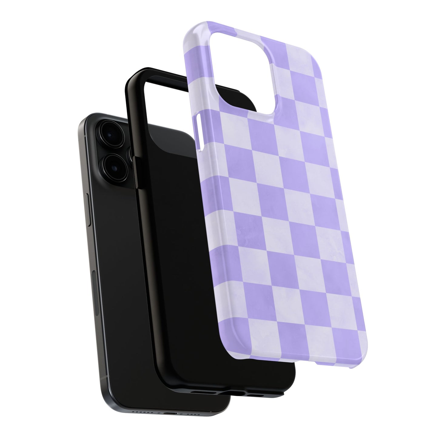Lavender Checkerboard iPhone Case – Shockproof, Smooth Matte Finish, Dual-Layer Design
