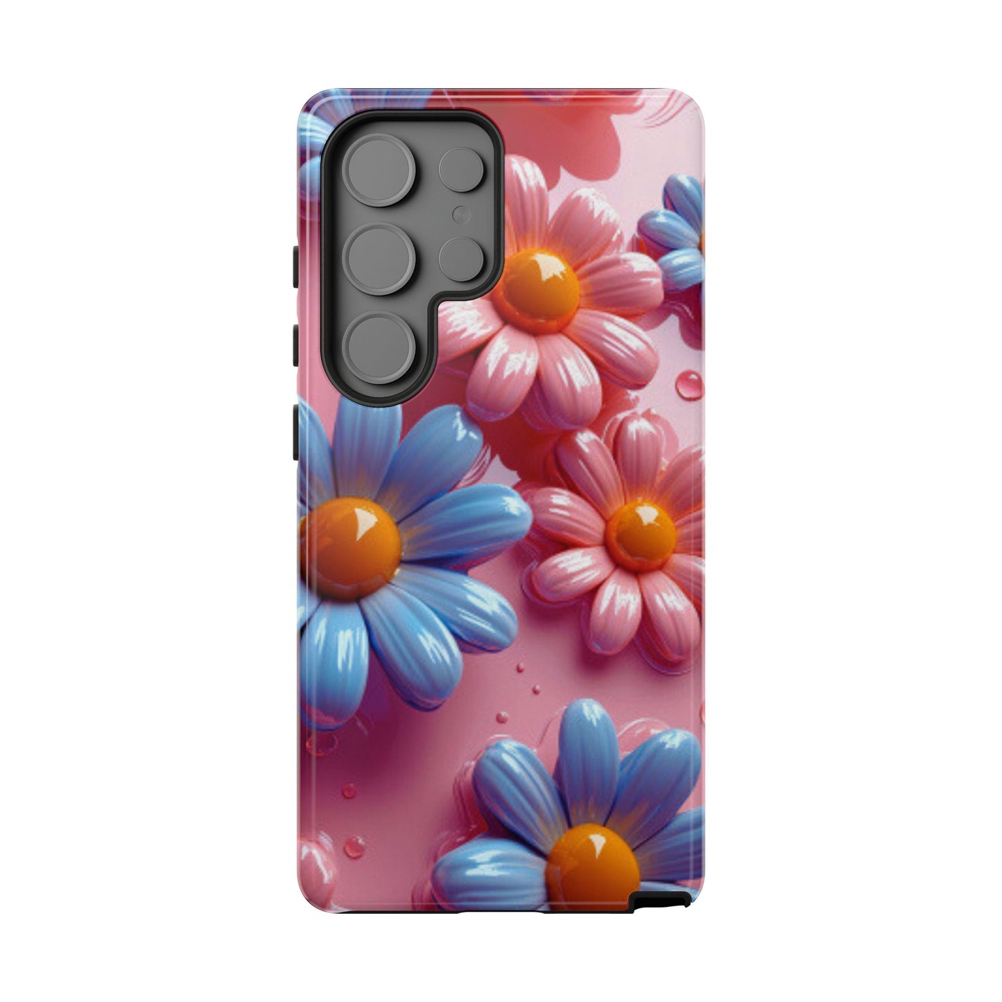 Pastel Daisy 3D Samsung Galaxy  Case – Glossy Pink and Blue Floral Design, Full Protection