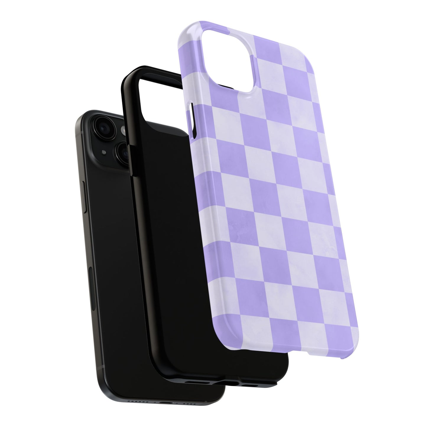 Lavender Checkerboard iPhone Case – Shockproof, Smooth Matte Finish, Dual-Layer Design