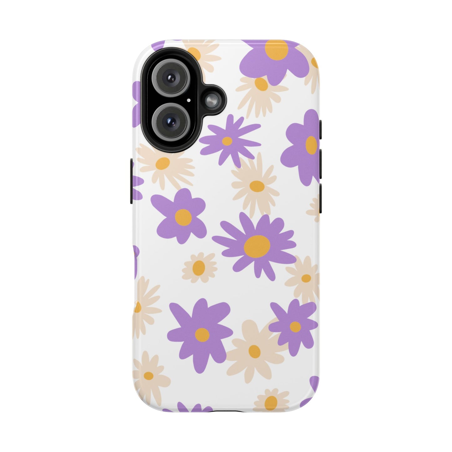Retro Daisy Flower iPhone Case – Pastel Purple & Cream Floral Design with Matte Finish
