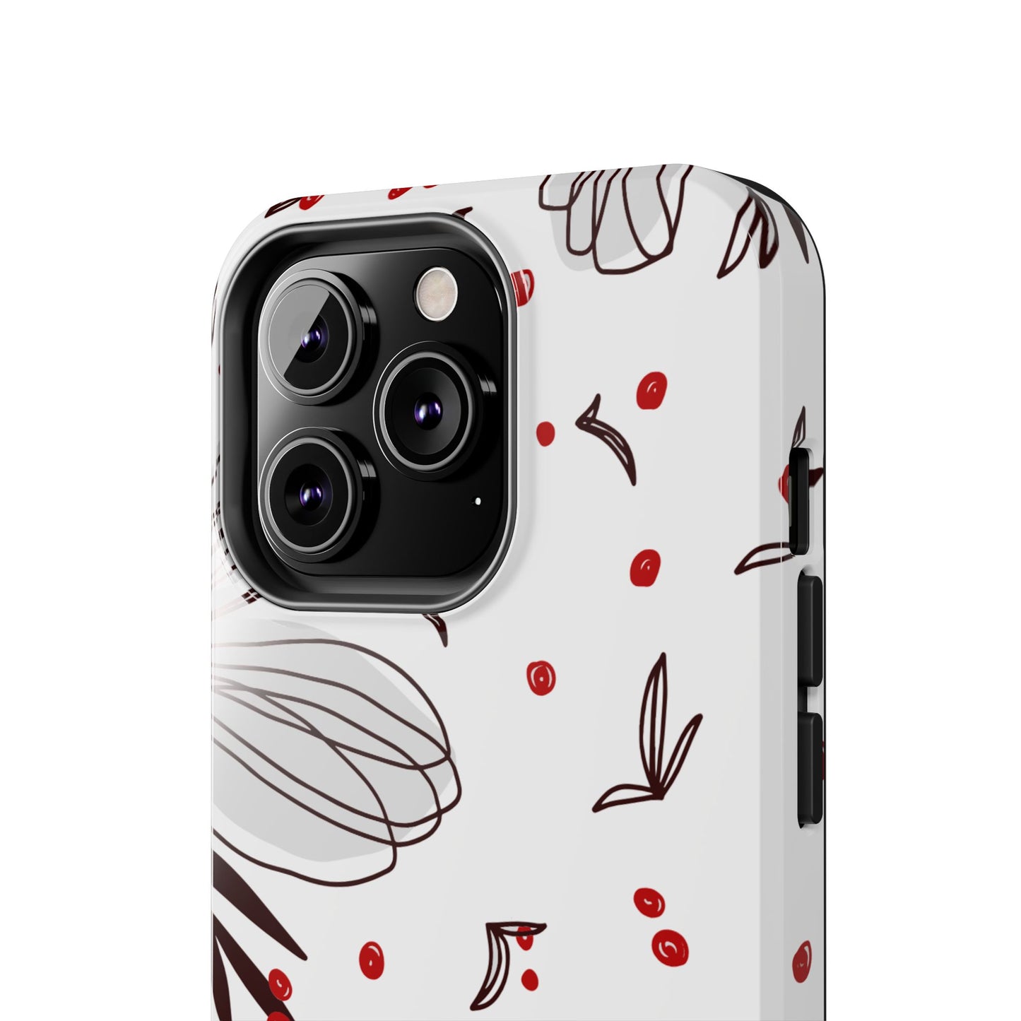 Minimalist Line Art Floral Tough iPhone Case – Bold Red and Black Design, Shockproof Protection - BOGO Cases