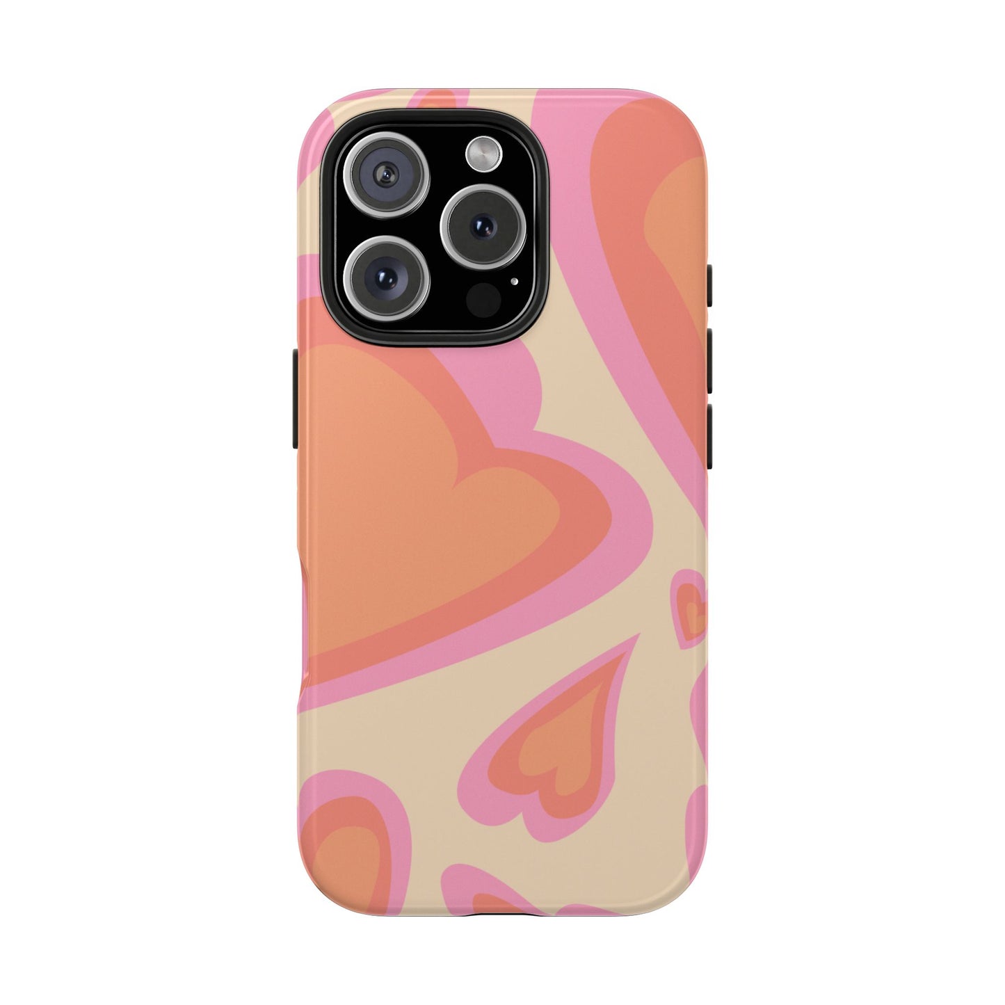 Retro Pink Hearts iPhone Case – Shock-Resistant, Matte Finish, Dual-Layer Protection