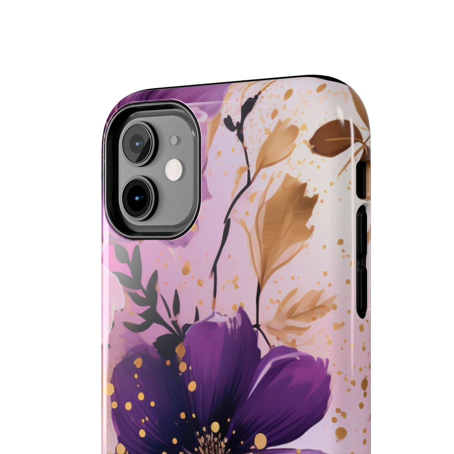 Elegant Purple & Gold Floral iPhone Case - Luxe Flower Design