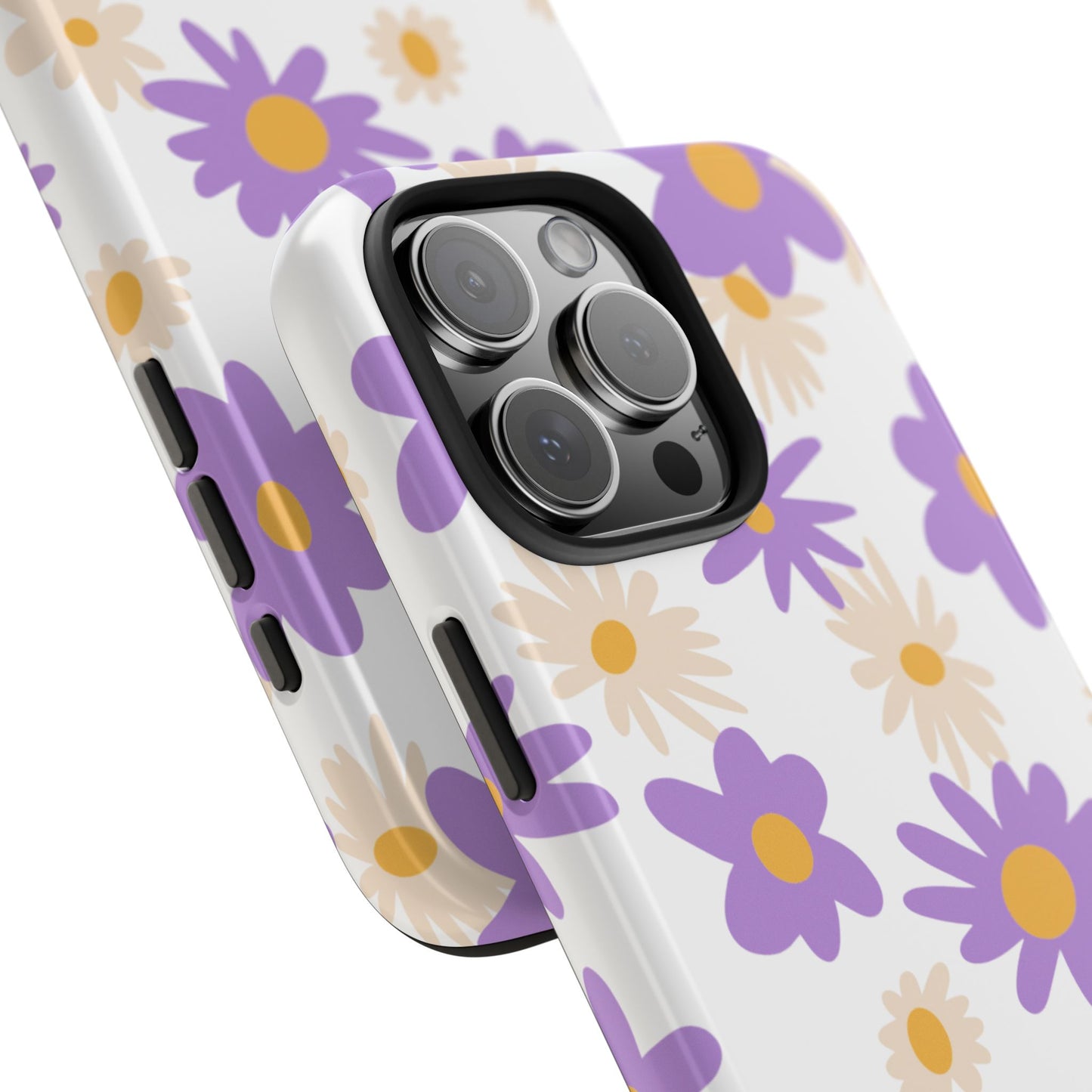 Retro Daisy Flower iPhone Case – Pastel Purple & Cream Floral Design with Matte Finish