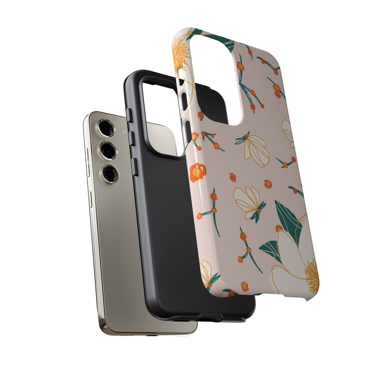 Elegant Magnolia Blossom Tough Samsung Galaxy Case – Soft Blush Background, Shock-Resistant Design